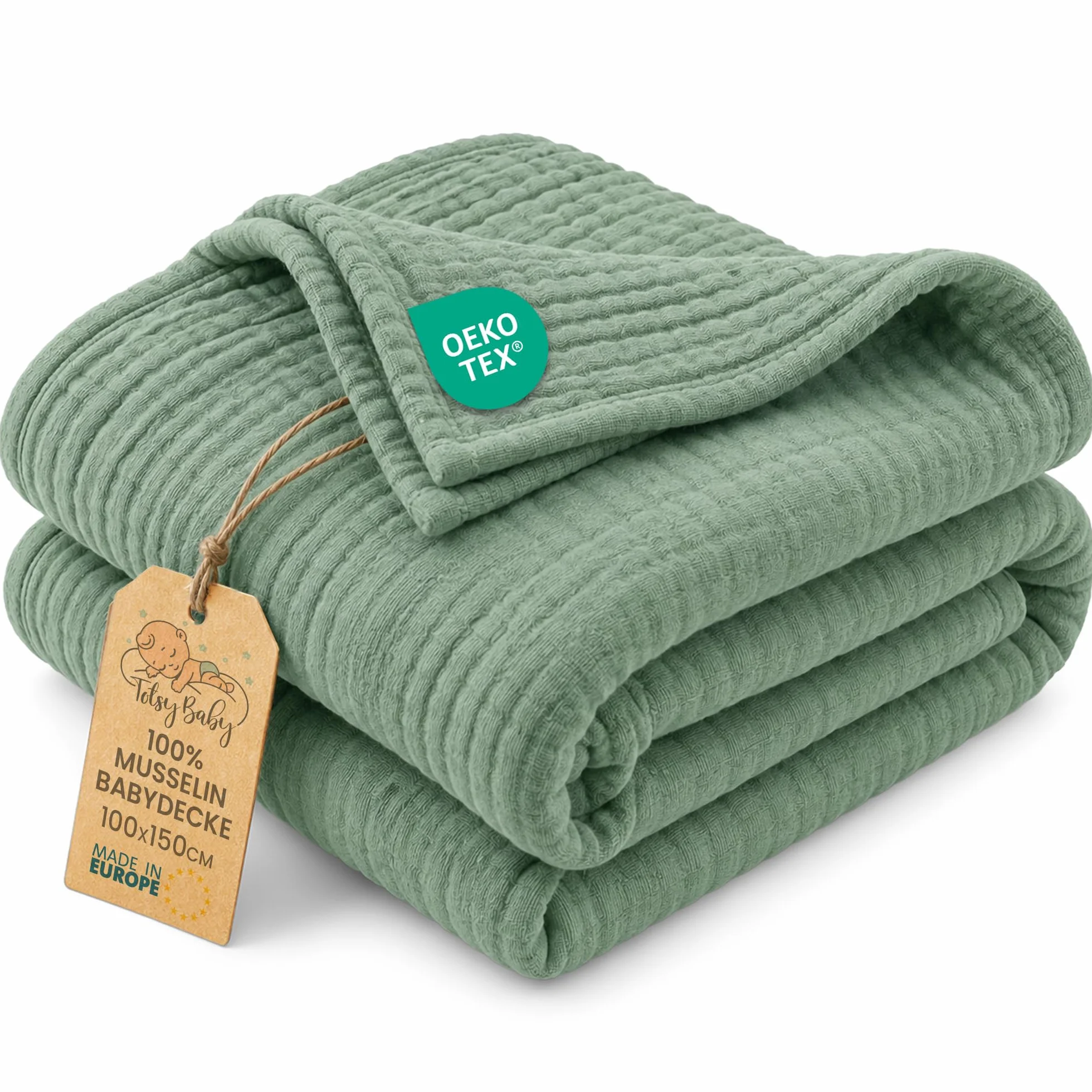Totsy Baby Coperta mussola neonato cotone 100 x 150 cm Plaid garza Oeko-Tex Salvia