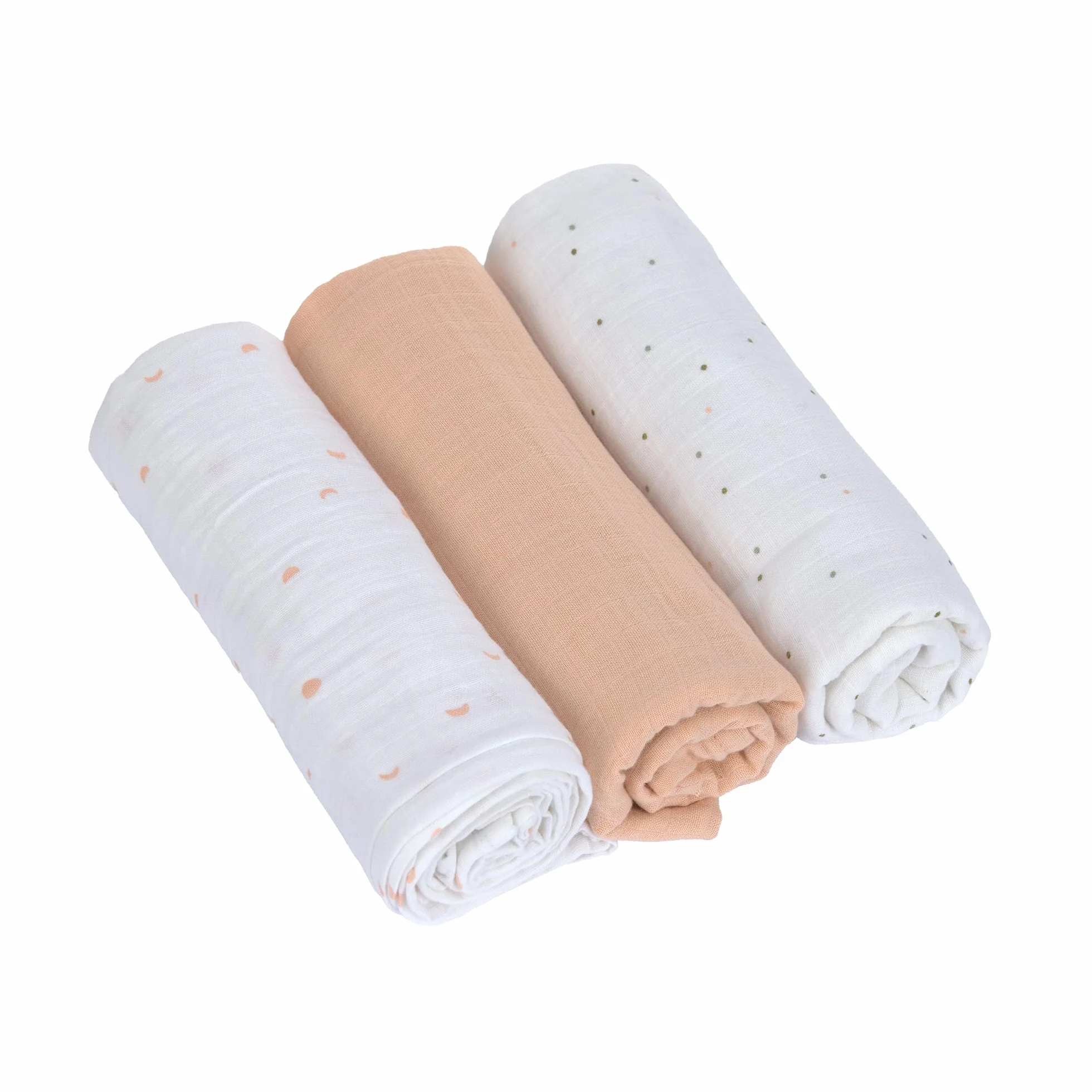 LÄSSIG Coperta Puck per neonati Panno di garza Set di 3 pezzi in cotone 85 x 85 cm GOTS Moon peach