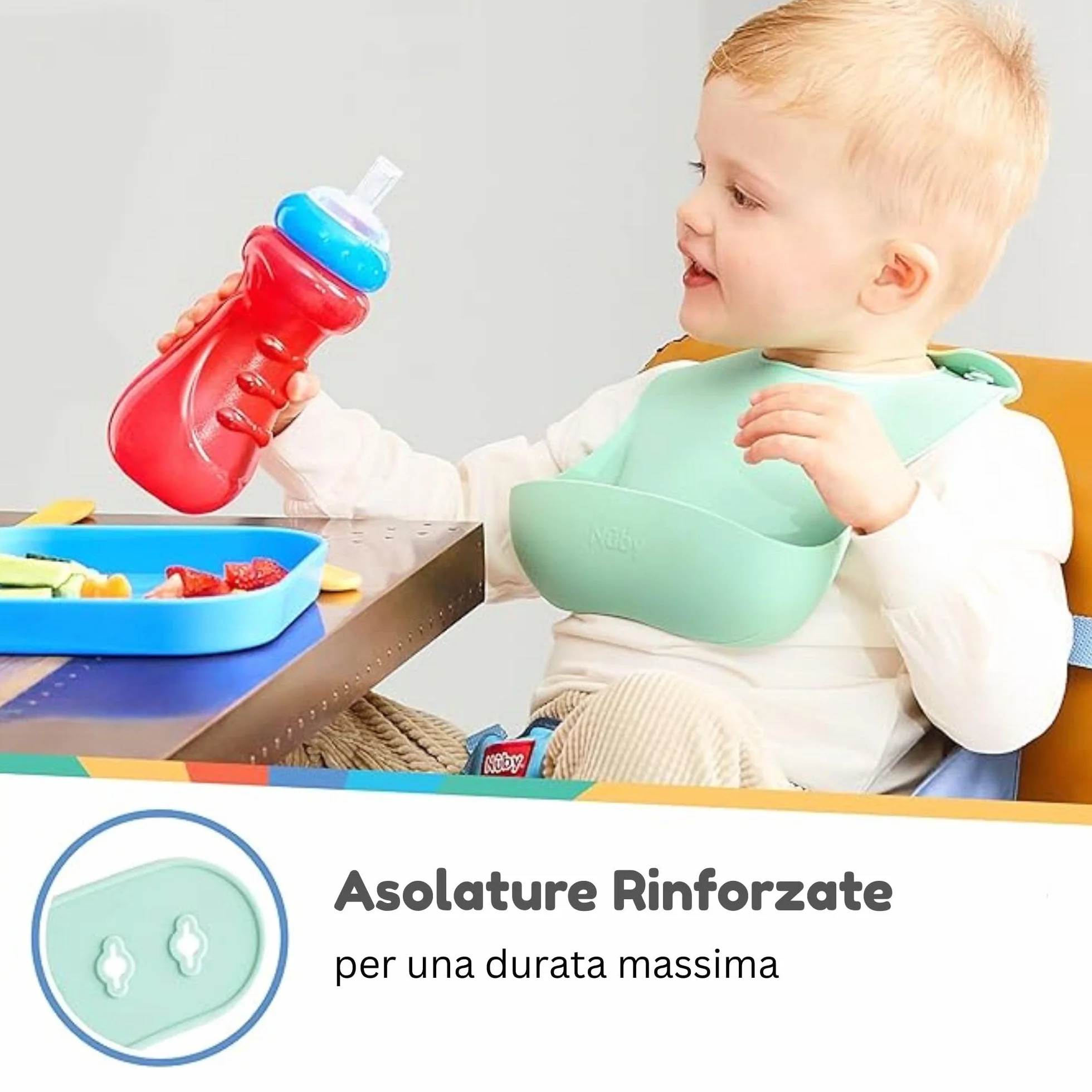 Nuby Silicone Baby Bibs for Boys Waterproof Easy Clean Adjustable Straps BPA-Free Food Catcher Toddlers Infants