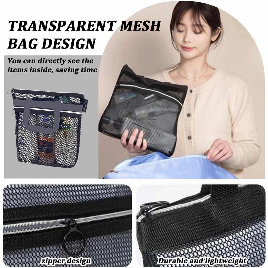 Borsa da Doccia Portatile a Rete, Nylon con Cerniera, Ad Asciugatura Rapida