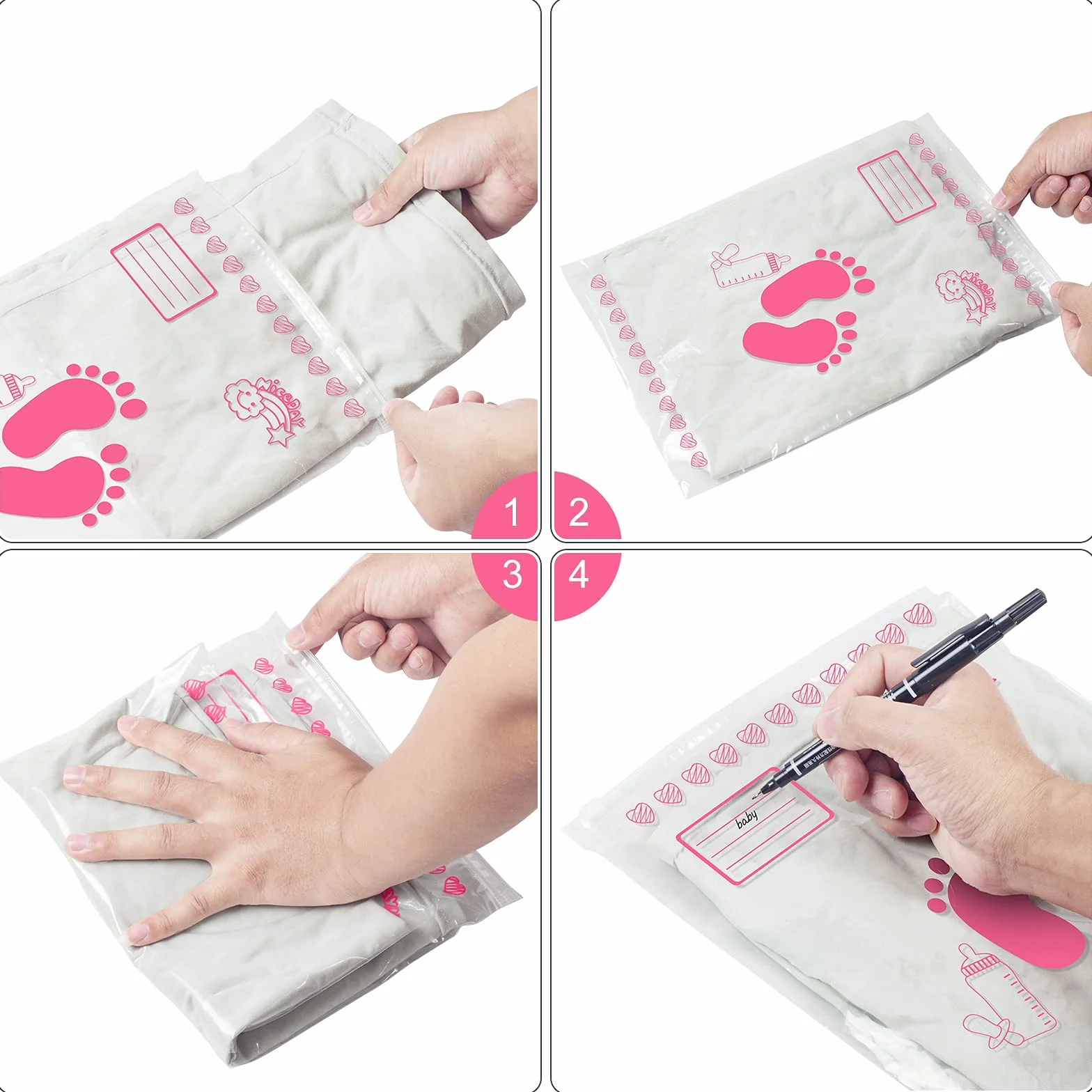 Leenou Corredino Neonato Bustine Ospedale Cambio Trasparenti PE Glassato 34x24 cm Rosa