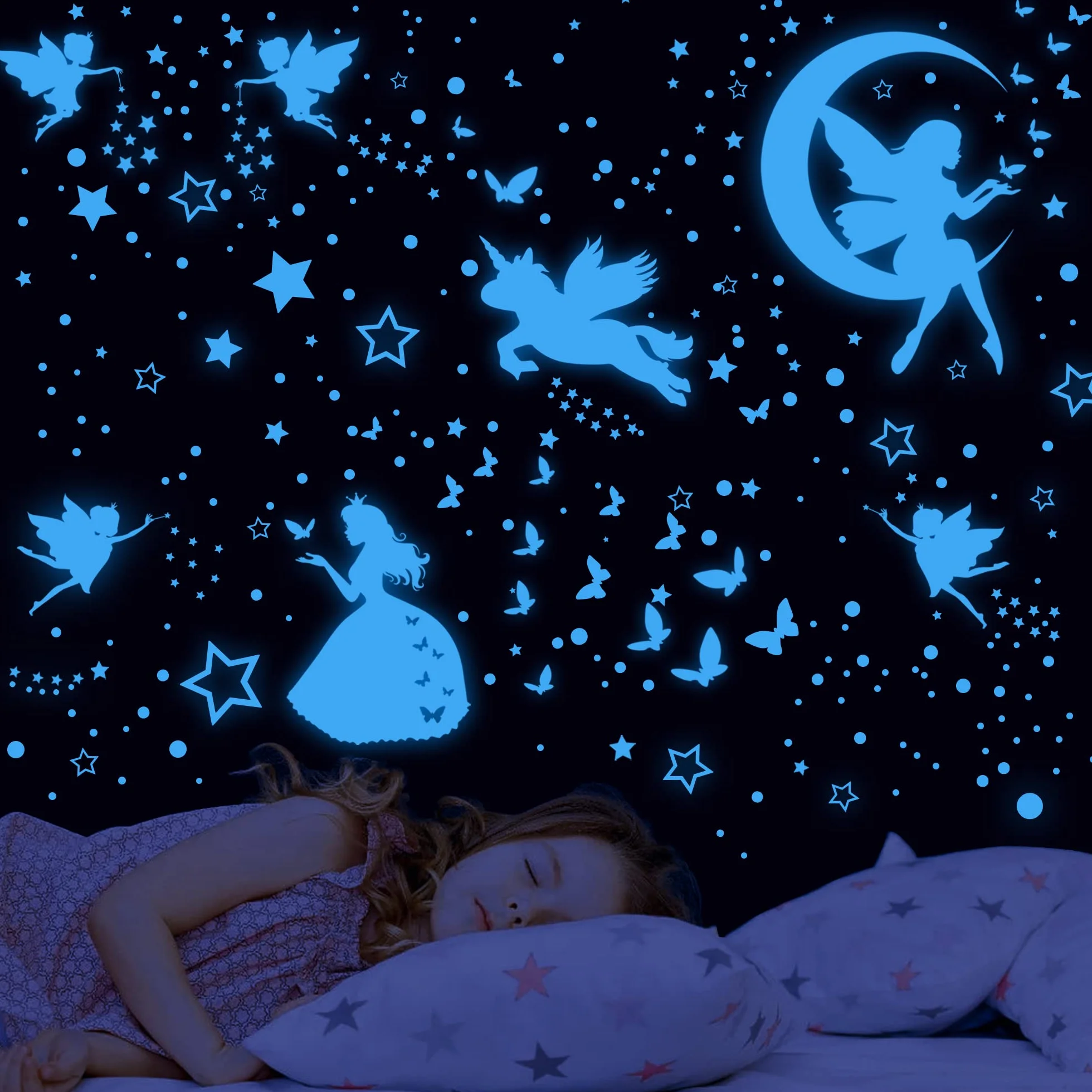Adesivi Murali Unicorno Stelle Fluorescenti Luminose per Cameretta Bambine Decorazioni