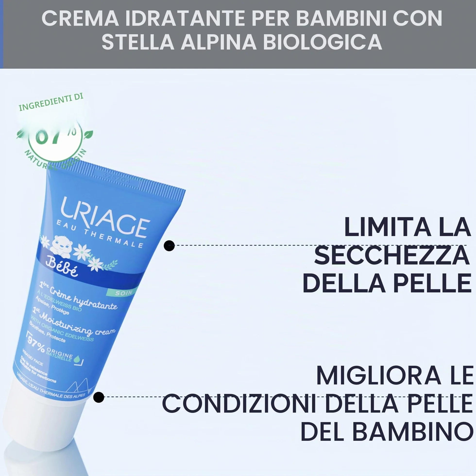 Uriage Bébé Crema Idratante Viso con Stella Alpina Bio e Burro di Karité 40ml
