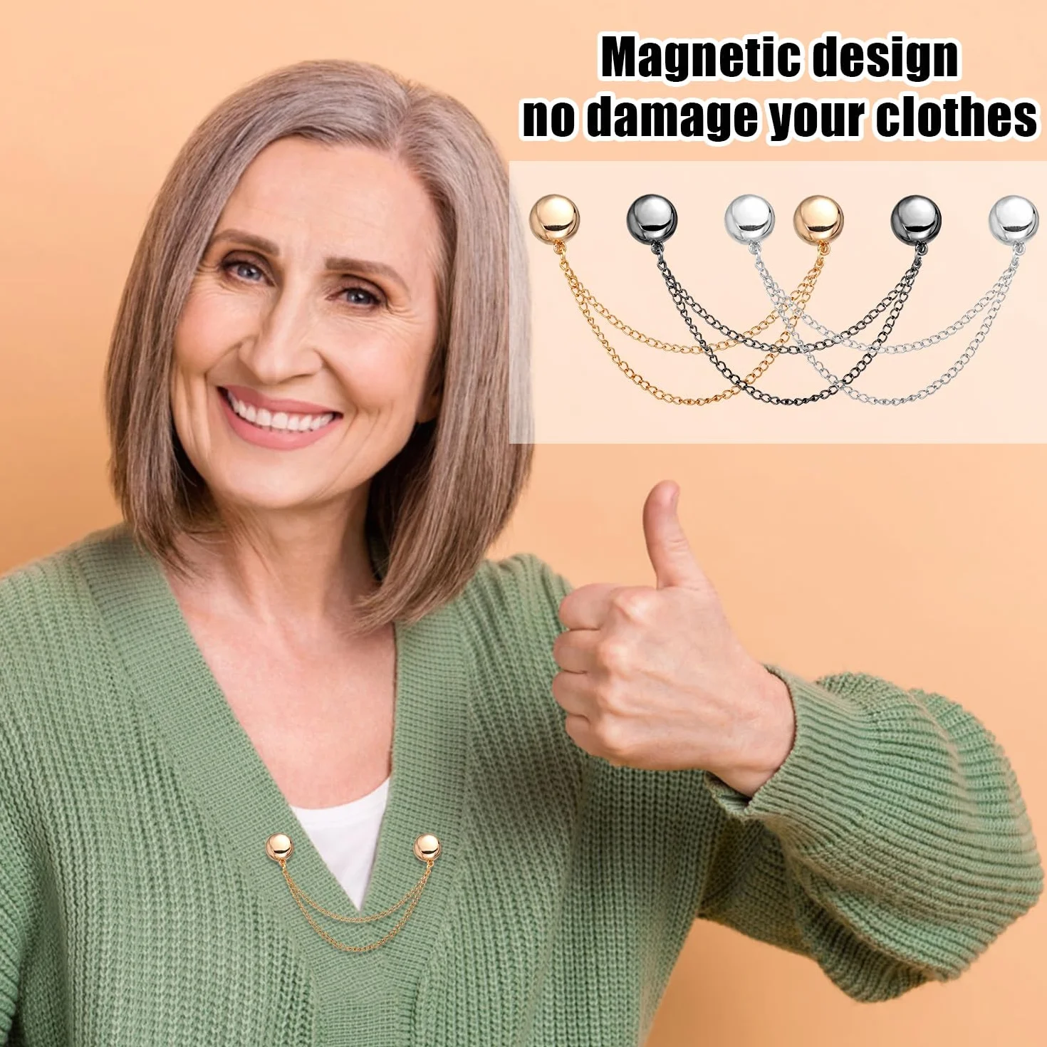 Spille Magnetiche per Abbigliamento in Metallo con Catena Multiuso