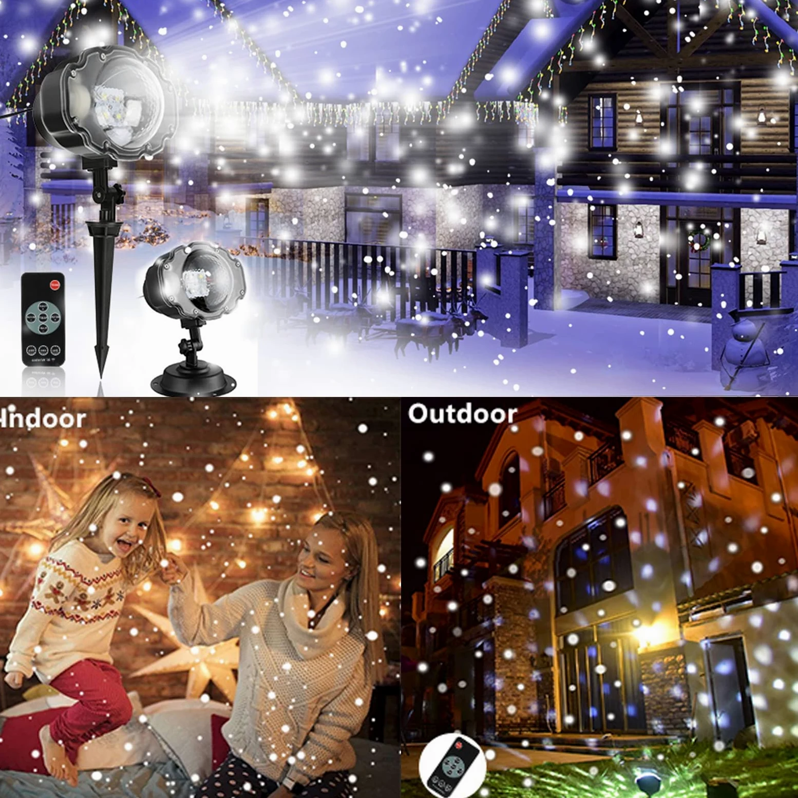 Luci del proiettore del fiocco di neve di Natale all'aperto, luce del proiettore di nevicata mobile del LED, lampada del proiettore del paesaggio delle decorazioni impermeabili per il giardino di nozz
