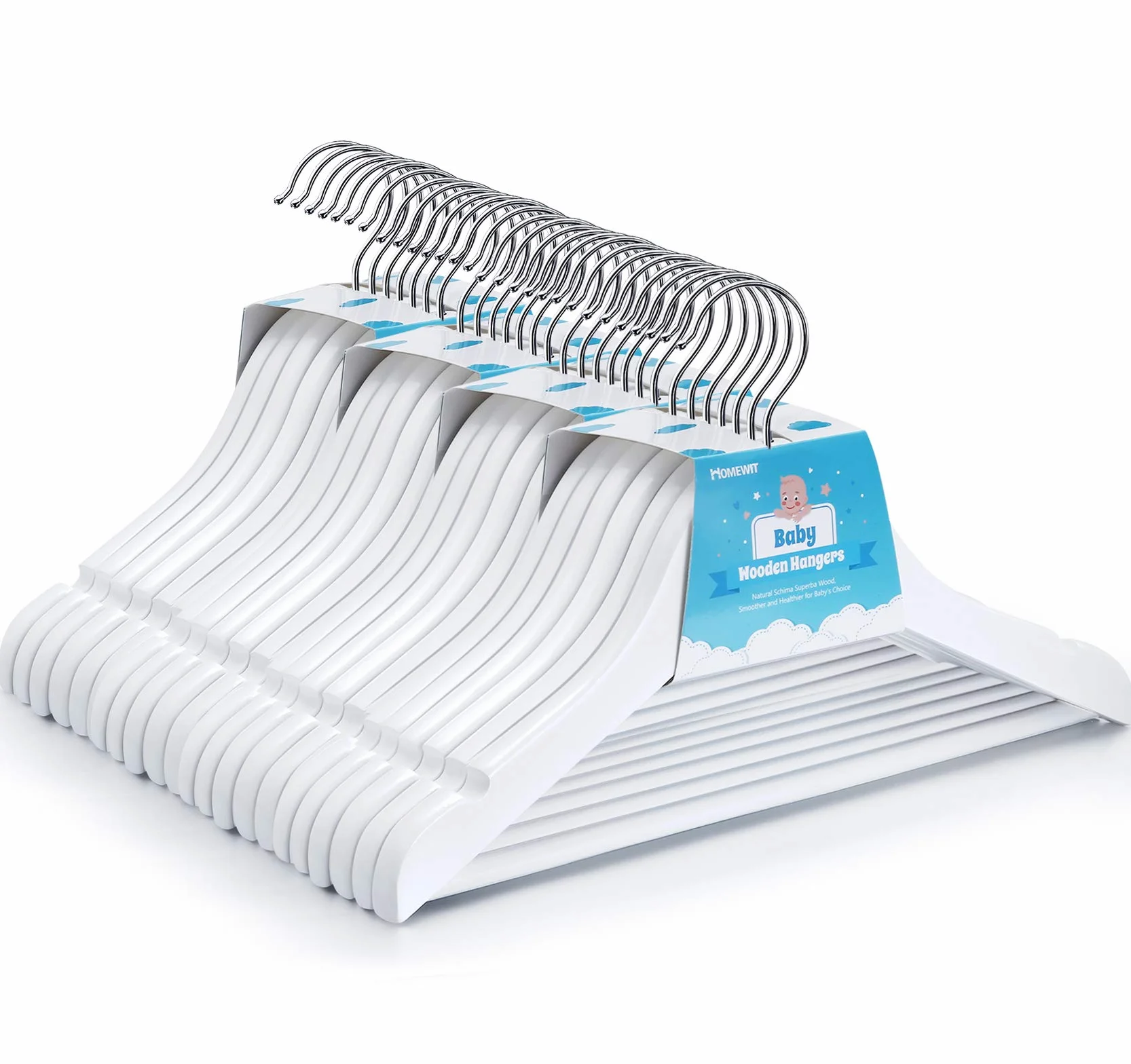 Grucce Bambini in Legno Massello 24 Pezzi 30 cm Bianco con Gancio Girevole 360°