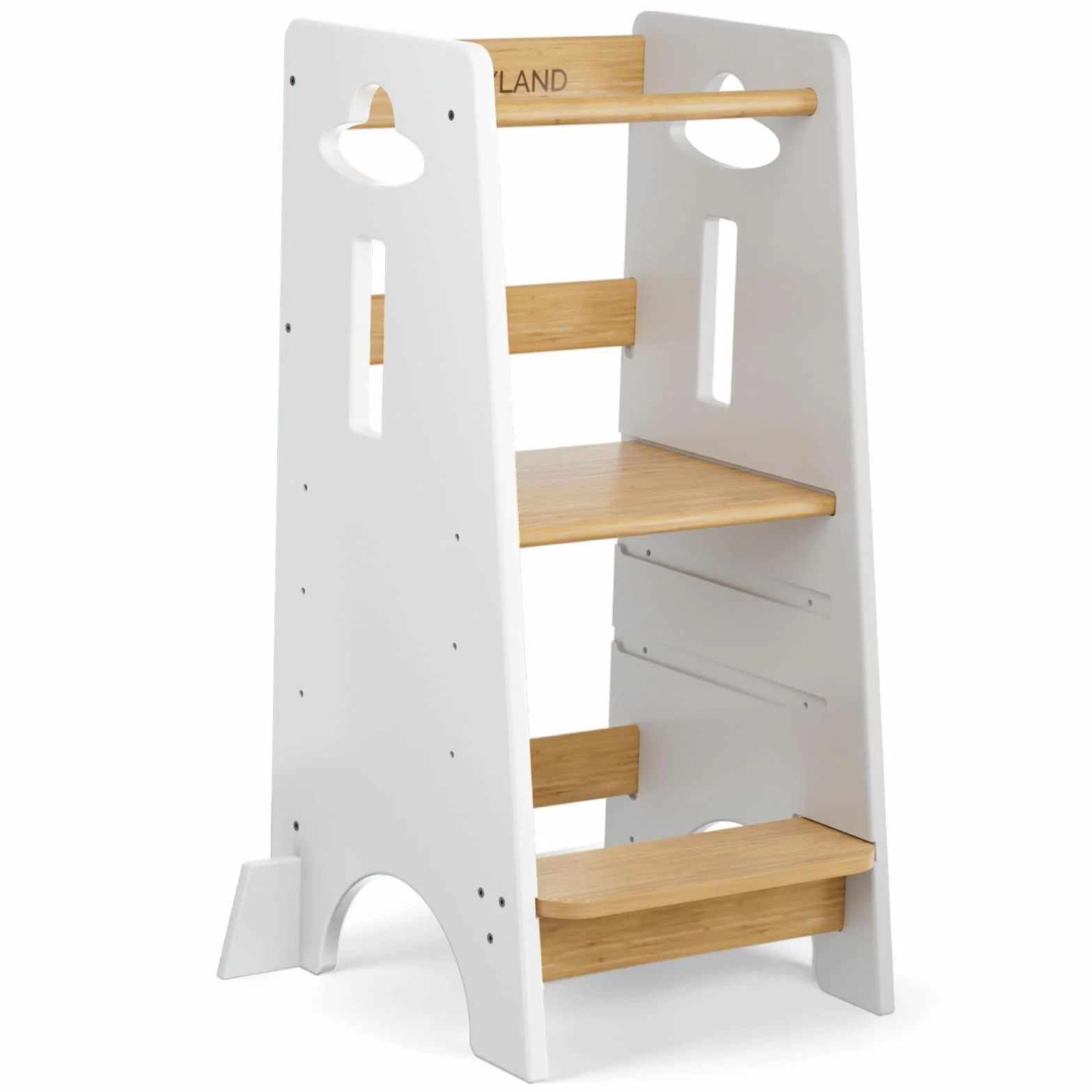 COSYLAND Torre Montessoriana Bambini 1 Anno – Torretta Montessoriana Legno Spesso Regolabile 3 Altezze Bianco Classico Naturale