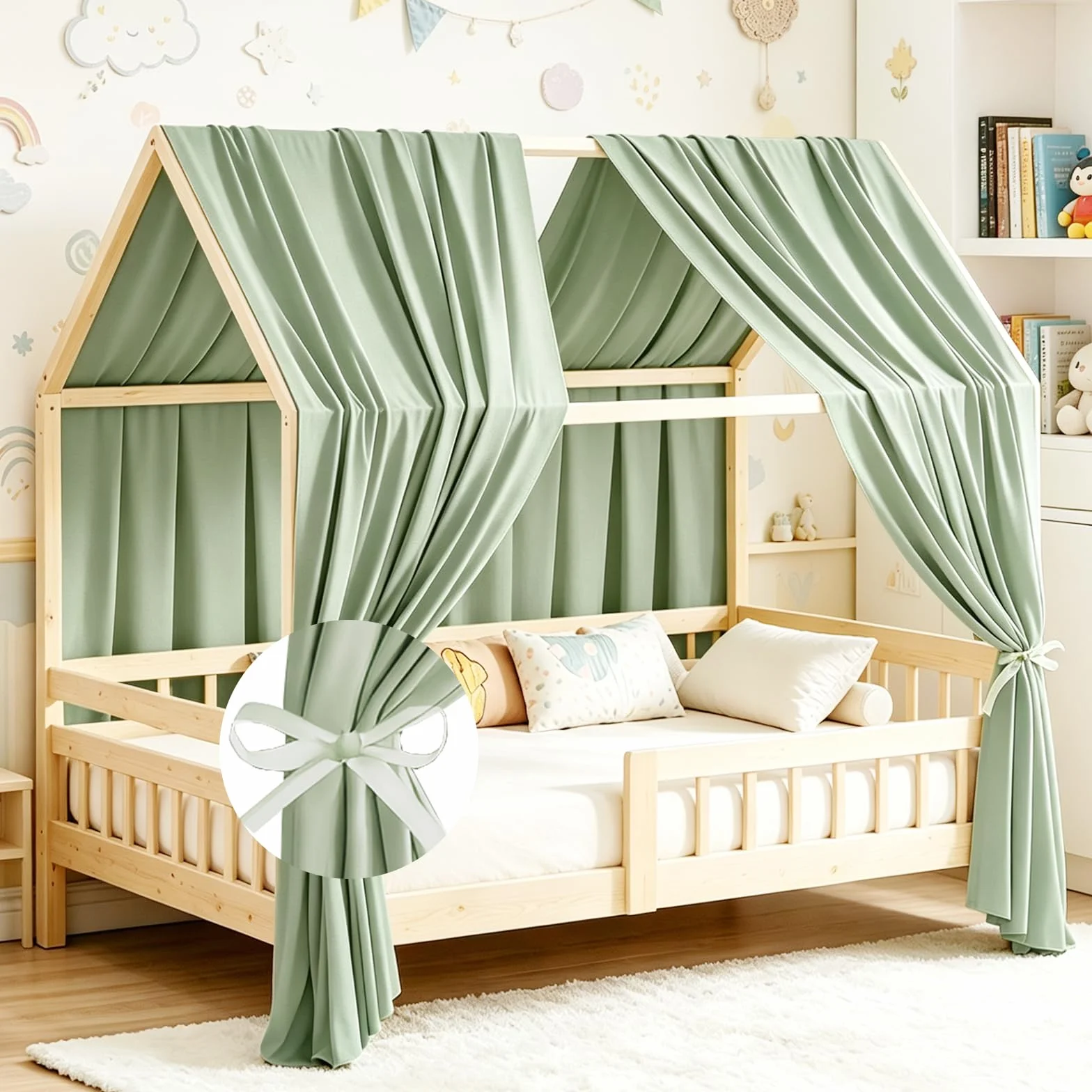 Bocguy Tende per letto a soppalco, 2 pezzi mussola, 350x135 cm, per lettini a casetta bambini