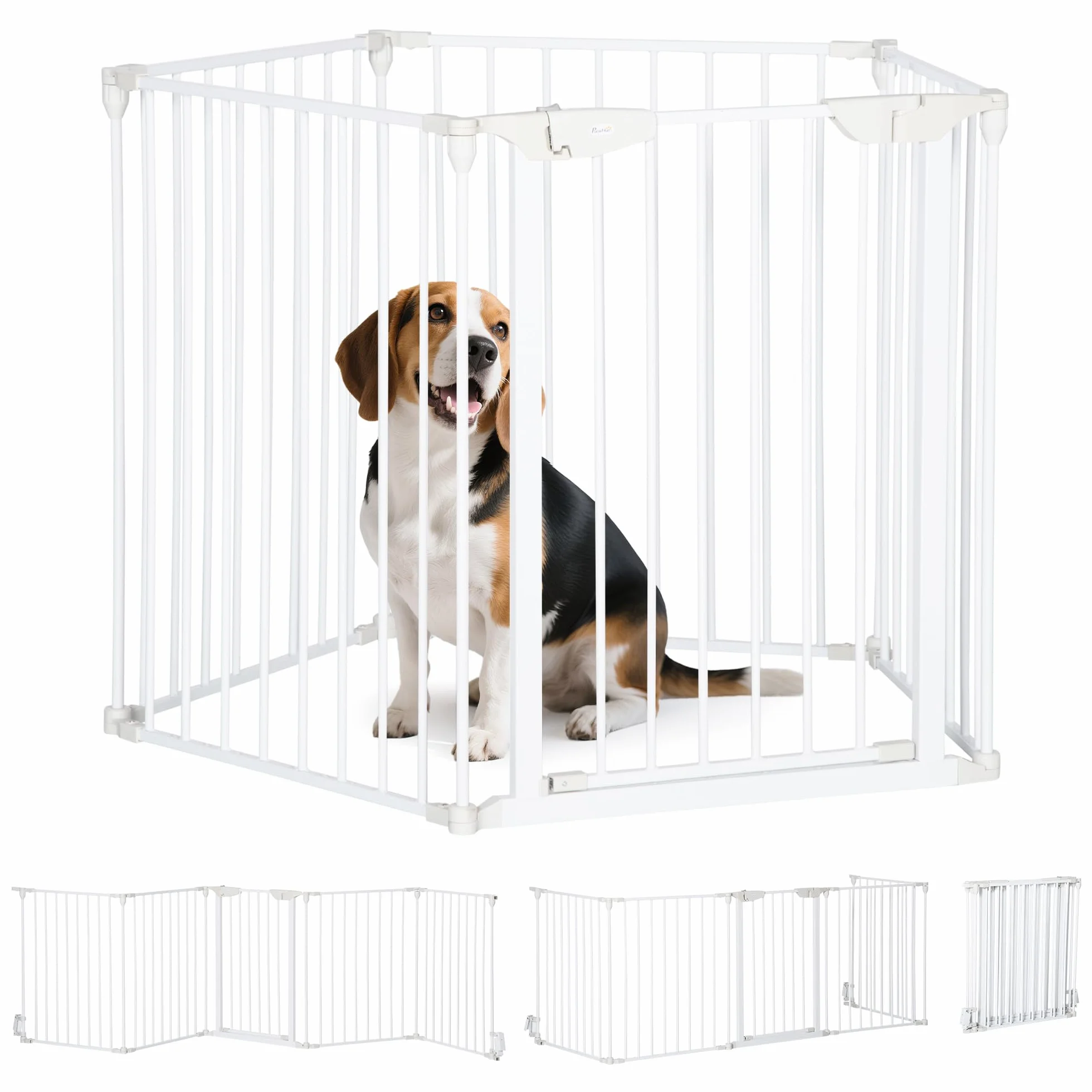 PawHut Recinto Cancelletto per Cani Regolabile Pieghevole Chiusura Automatica Sistema Blocco Metallo Plastica 300x74.5 cm Bianco