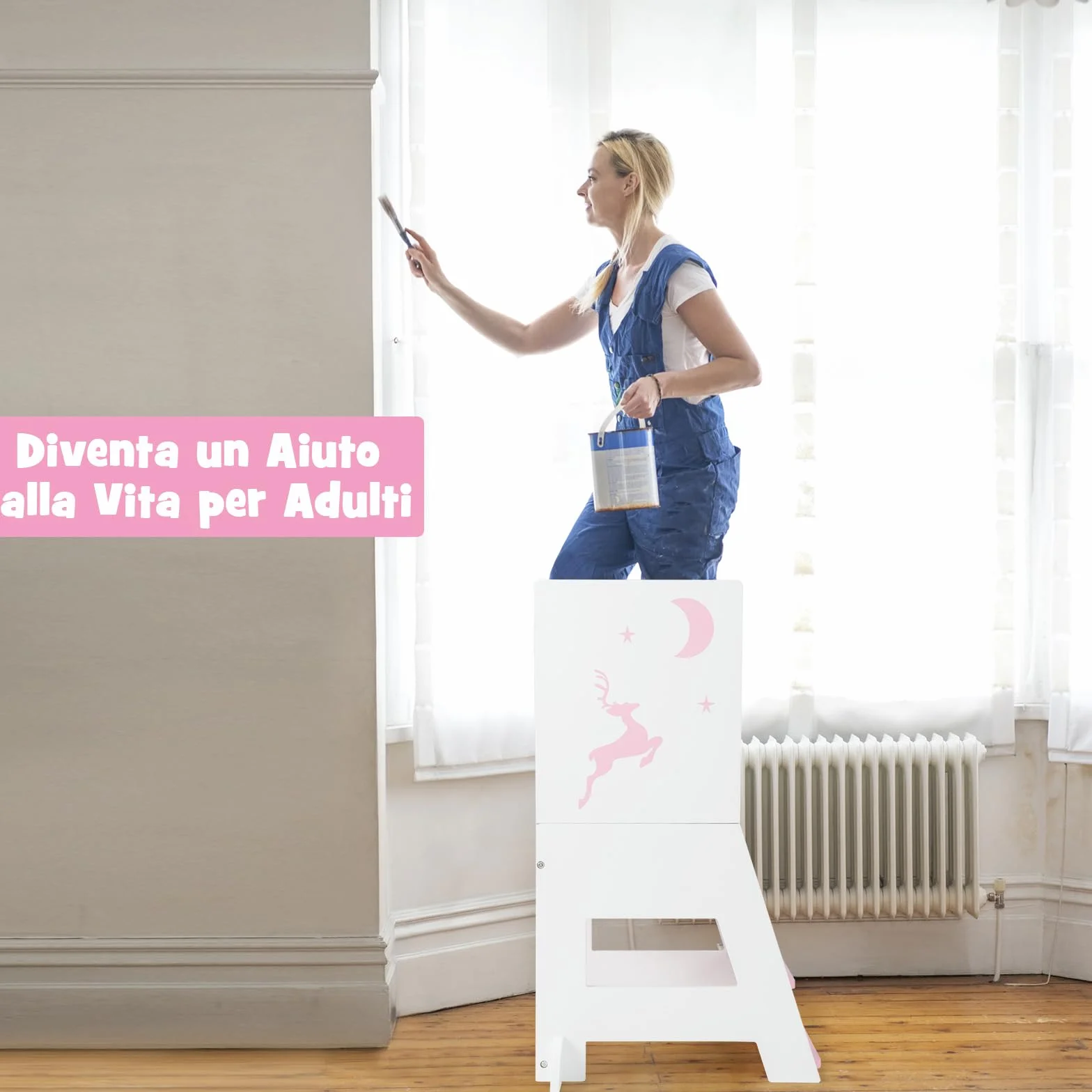 RELAX4LIFE Torre Montessoriana 3 in 1 per Bambini, Torre di Apprendimento Altezza Regolabile con Lavagna Bifacciale e Piedini Antiribaltamento, Rosa