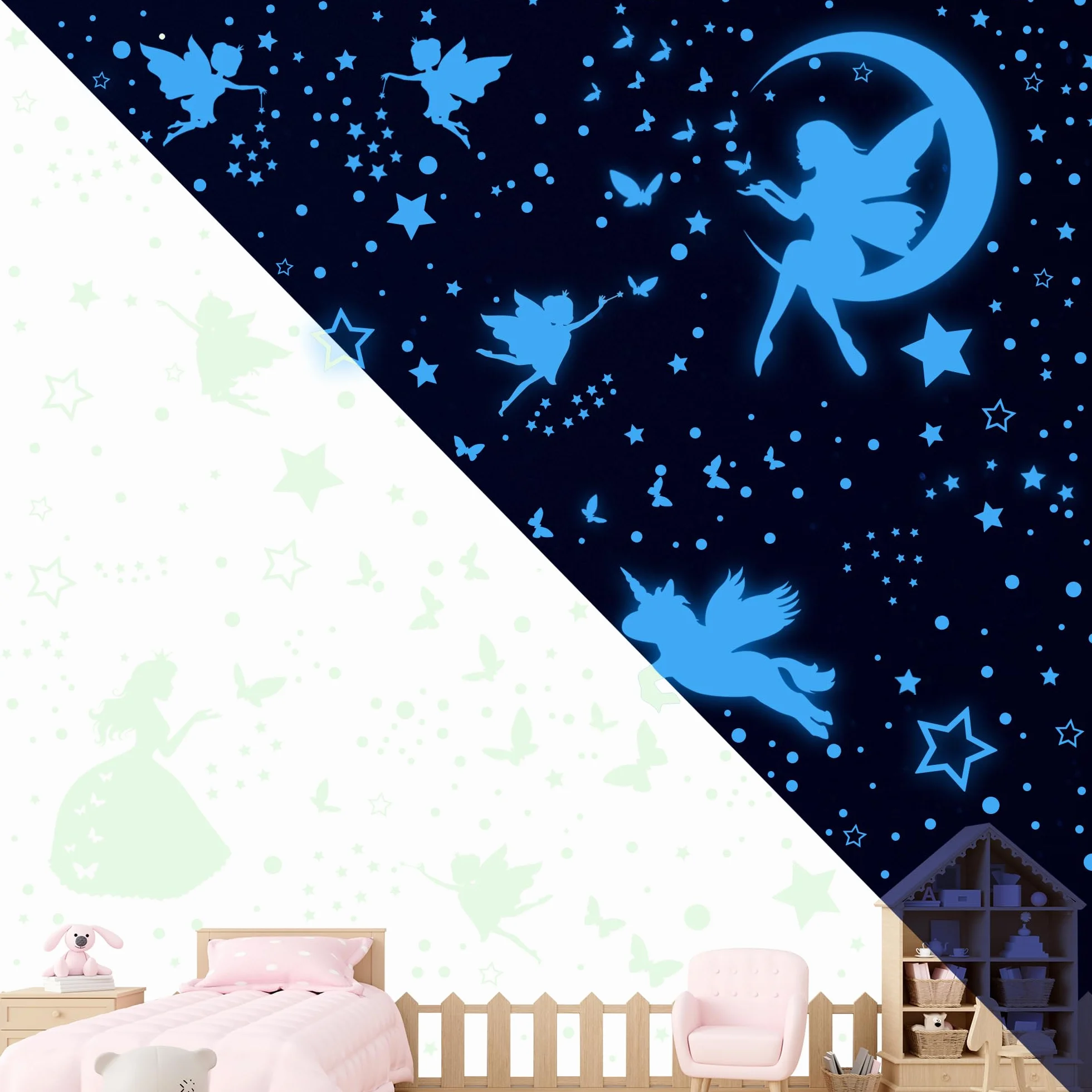 Adesivi Murali Unicorno Stelle Fluorescenti Luminose per Cameretta Bambine Decorazioni