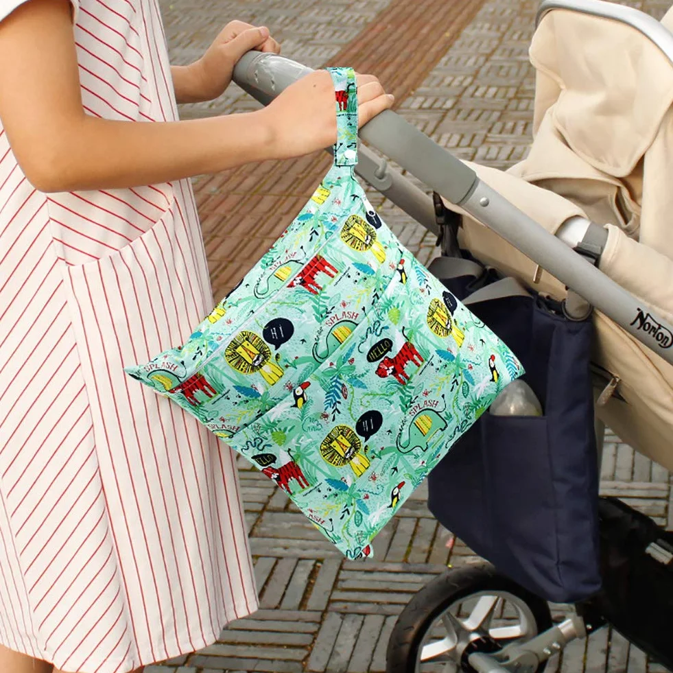 Borsa per Pannolini Impermeabile 3Pcs Riutilizzabile con Doppia Cerniera Wetbag Neonato Verde