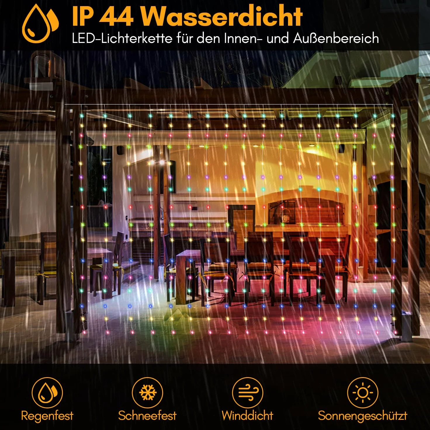 Tenda luminosa a 300 LED, 3 x 3 m, 2 luci per interni con finestra, 8 modalità con timer, impermeabile, luce natalizia a LED, per interni ed esterni, camera, matrimonio, colore