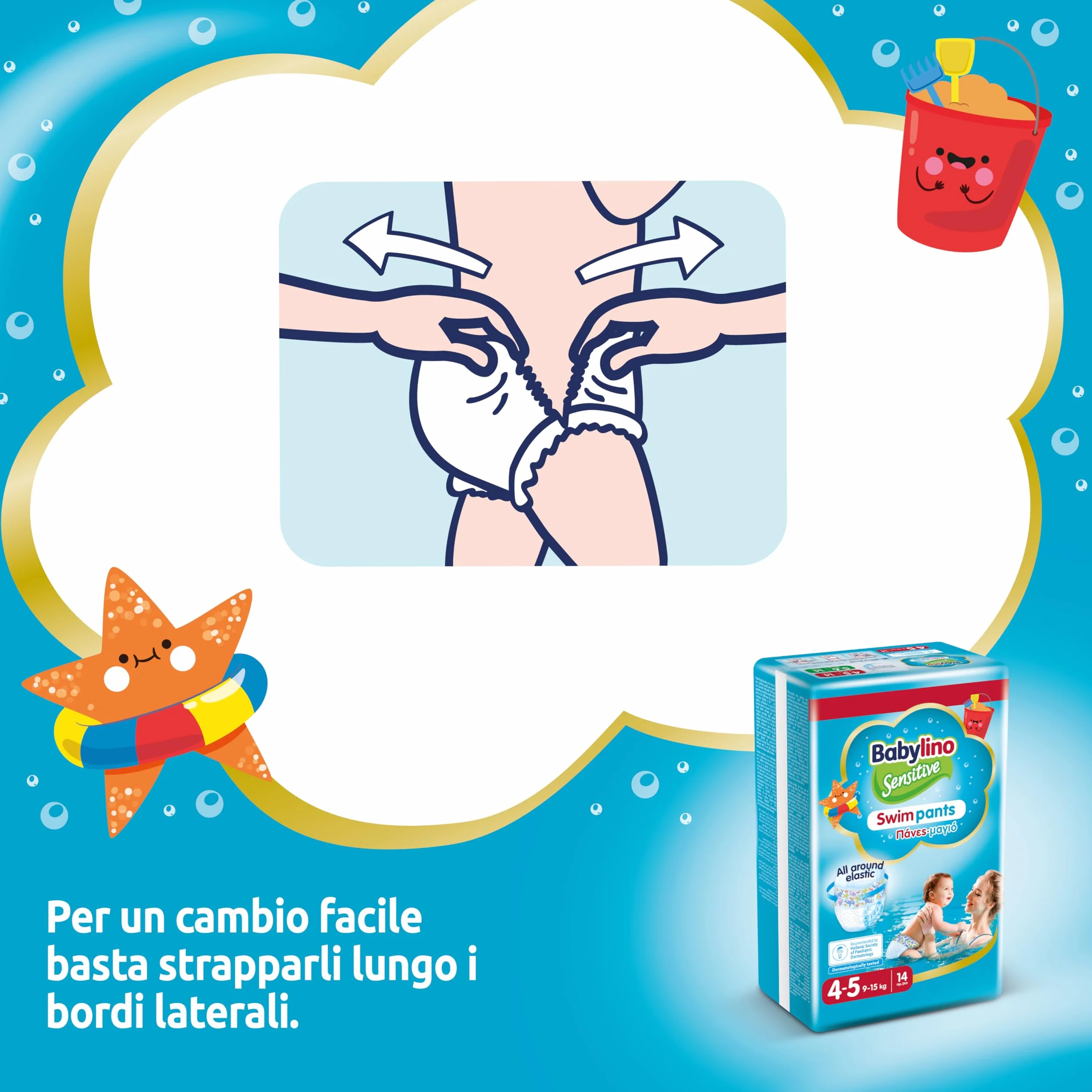 Babylino Sensitive SwimPants Pannolini Mare Piscina Taglia 4-5 (9-15kg) 14 Unità