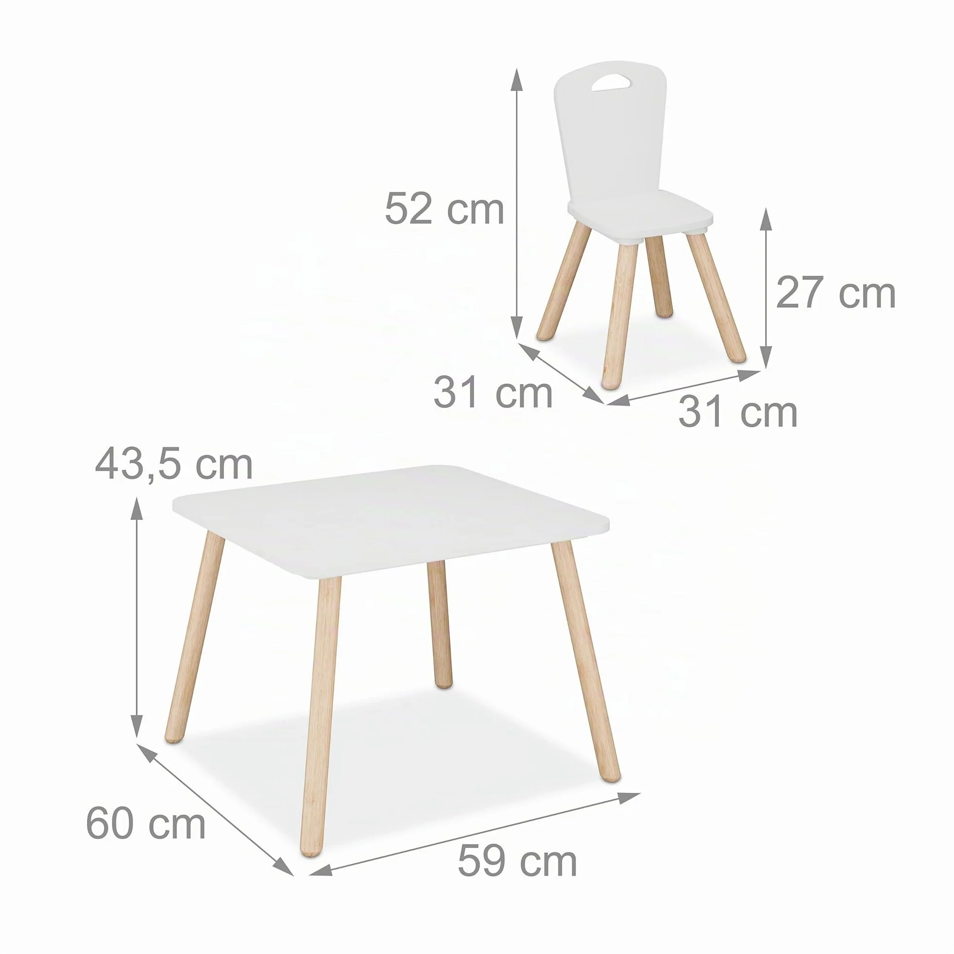 Relaxdays Tavolino da Bambini con Sedie 2 Posti Legno MDF 43,5x59x60 cm Marrone Bianco
