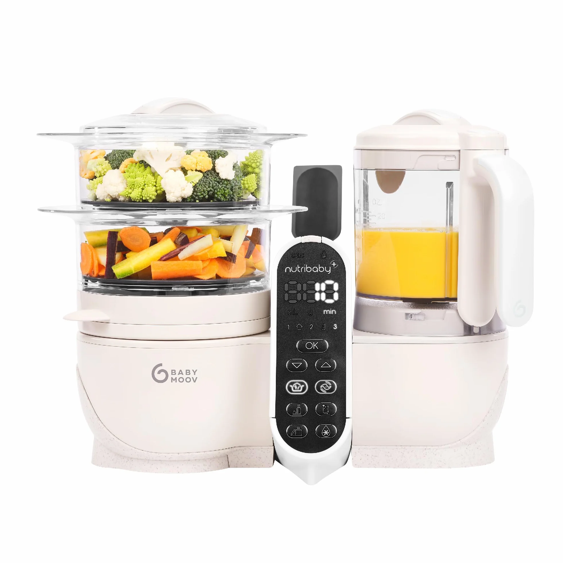 Babymoov Nutribaby(+) Cuocipappa 6 in 1, cuocivapore, frullatore, grande capacità, batchcooking - Mineral Beige