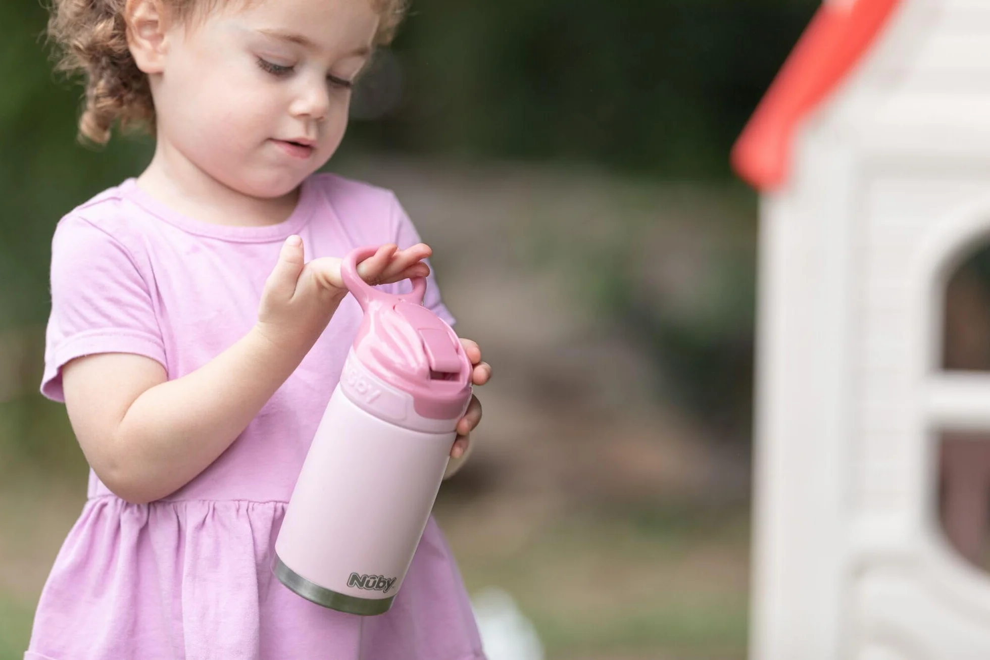 Nuby Bottiglia in Acciaio Inox Flip-It Reflex da Viaggio 300ml Rosa Bicchiere Antigoccia per Bambini