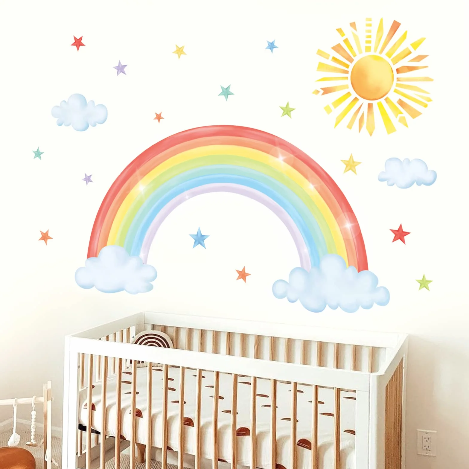 Decalmile Adesivi Murali Arcobaleno Grande Adesivi da Parete Sole Nube Stella Decorazione Murale