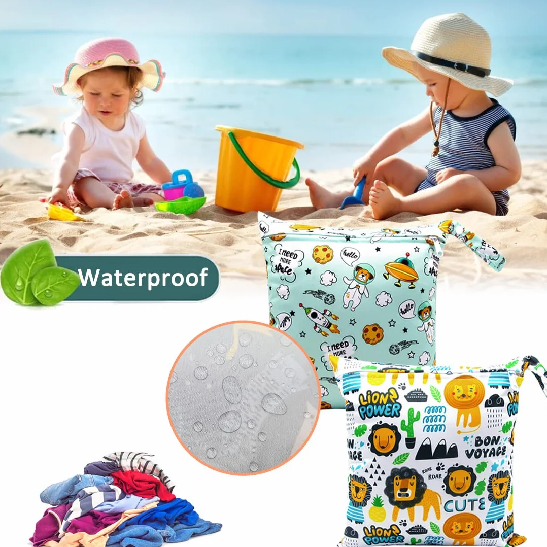 Wetbag Pannolini Riutilizzabile 3 Pezzi, Borsa Impermeabile con Zip per Viaggi e Palestra (Verde)