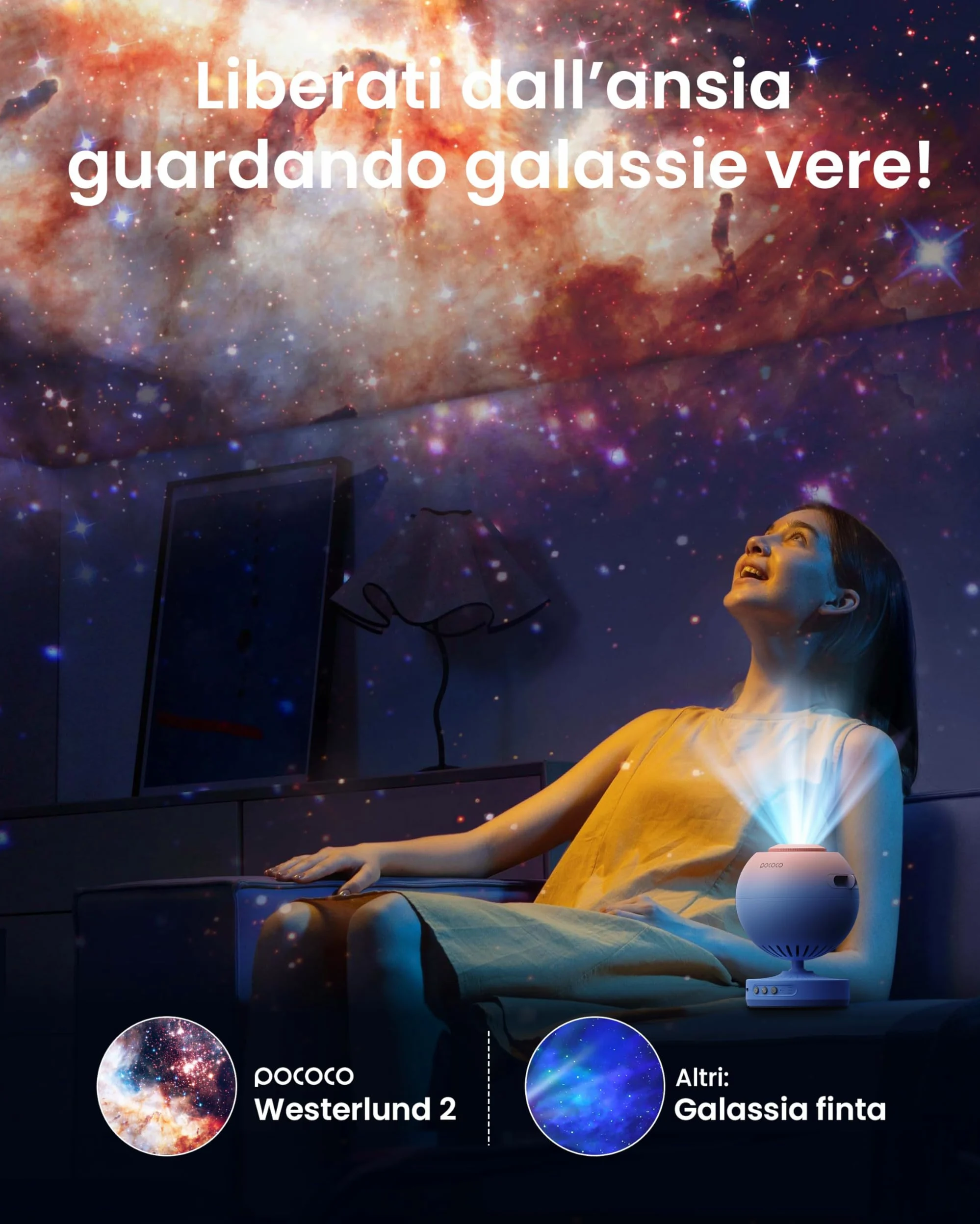POCOCO proiettore stelle soffitto HD Planetario, decor camera bambini+Luna e Stelle (6 dischi)