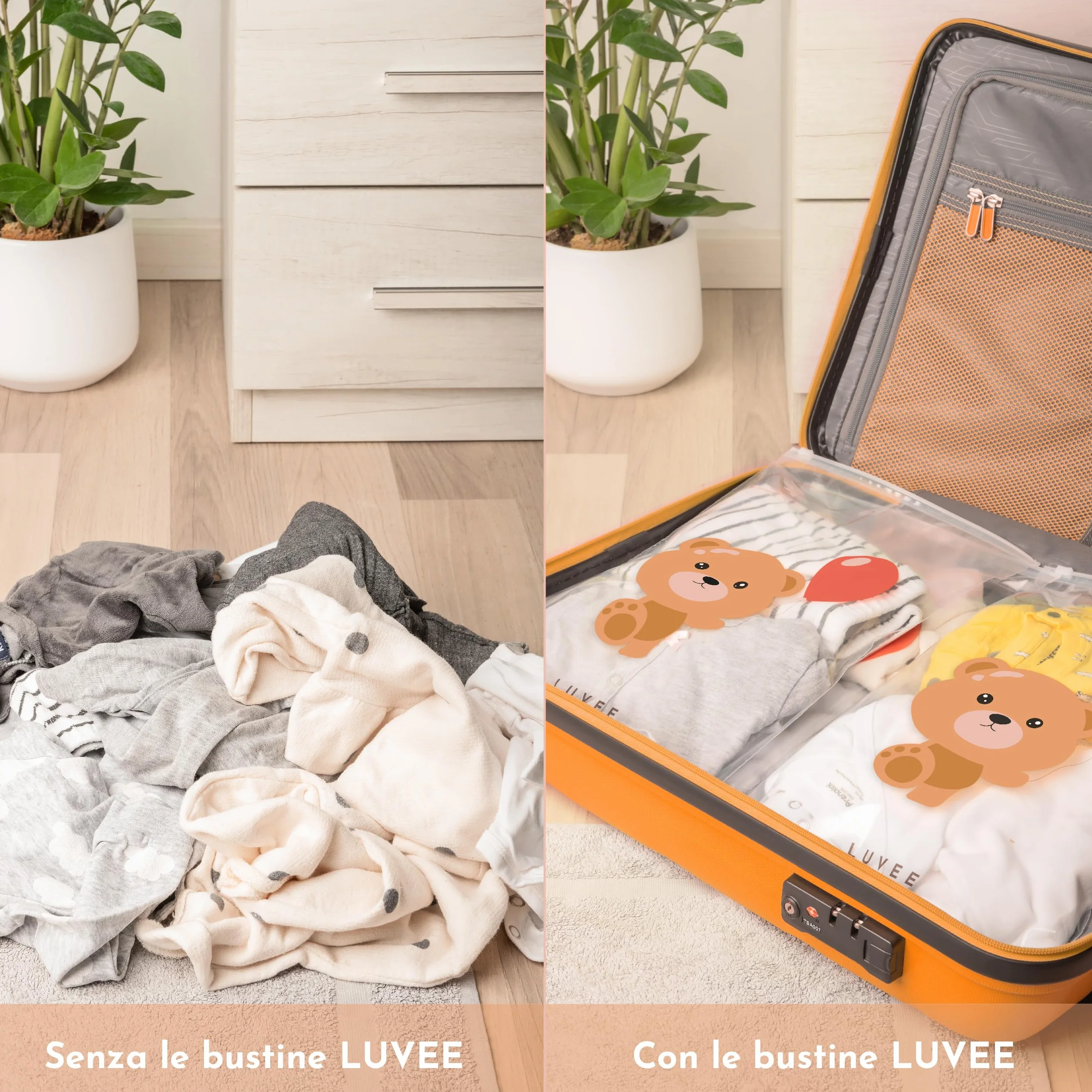LUVEE Corredino Neonato Ospedale UNISEX 8 Bustine con Etichette Adesive Made in Italy Sacchetti Cambio Riutilizzabili