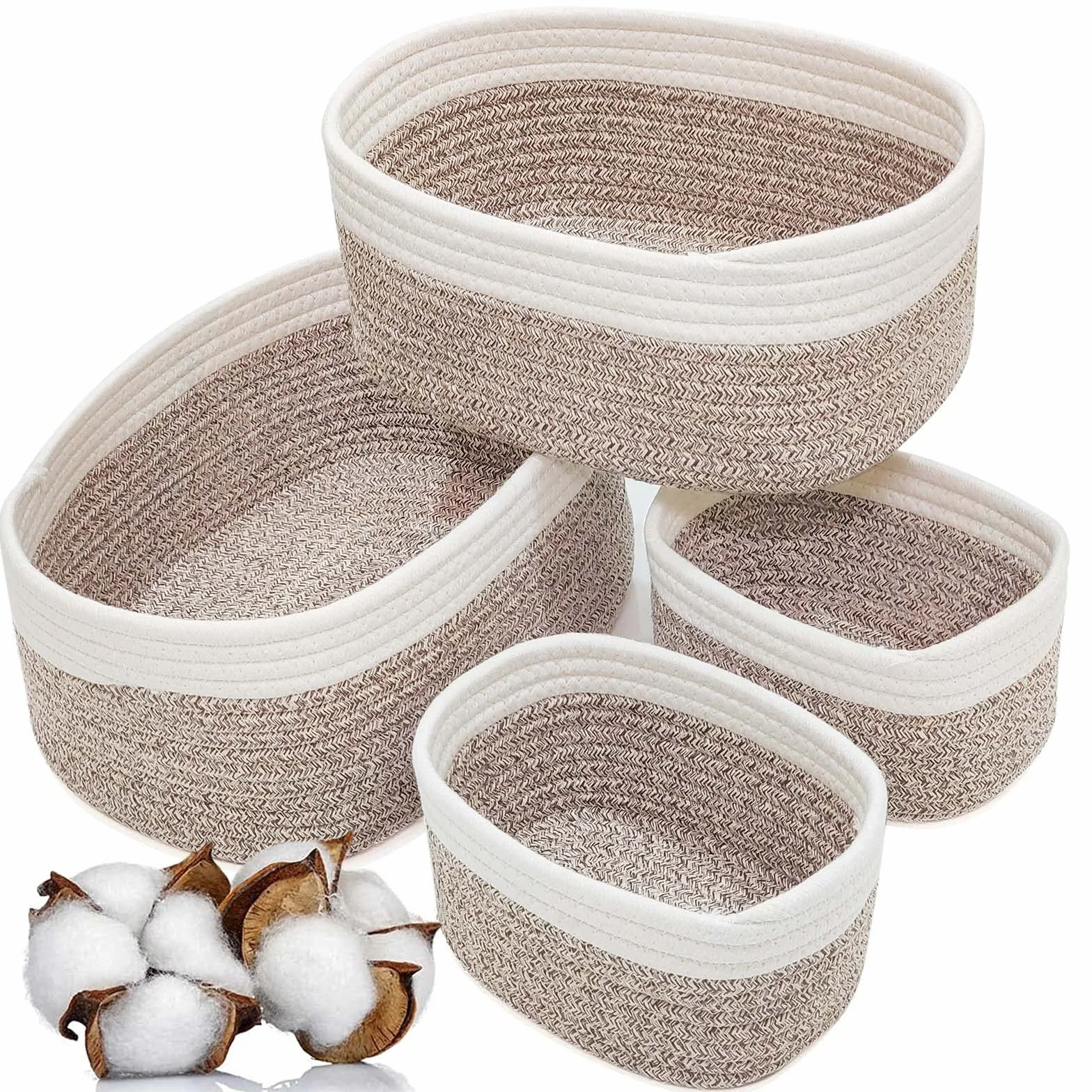 Cesto portaoggetti intrecciato in corda di cotone set da 4 pezzi per bagno fasciatoio organizer
