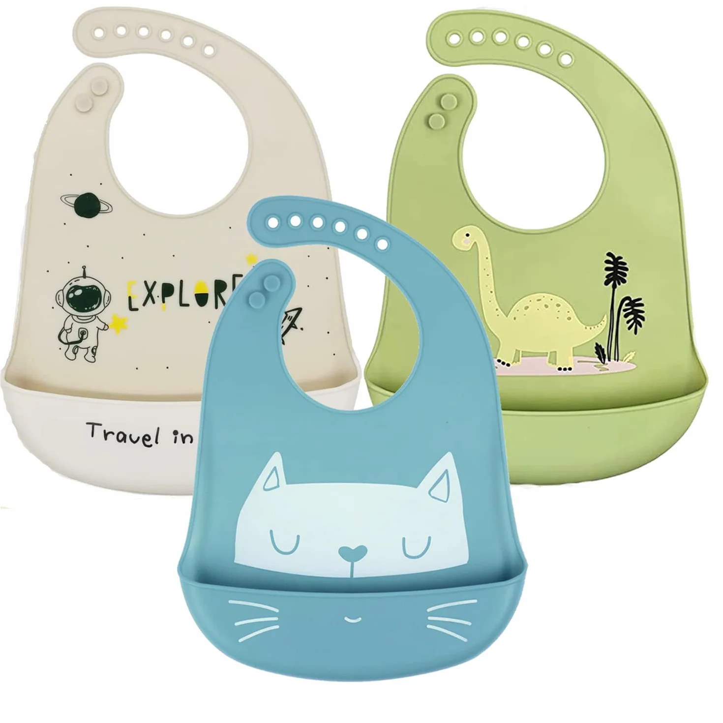 Bavaglino Silicone Impermeabile con Tasca Raccoglipappa 6 Meses a 6 Años Morbido Lavabile Bambini