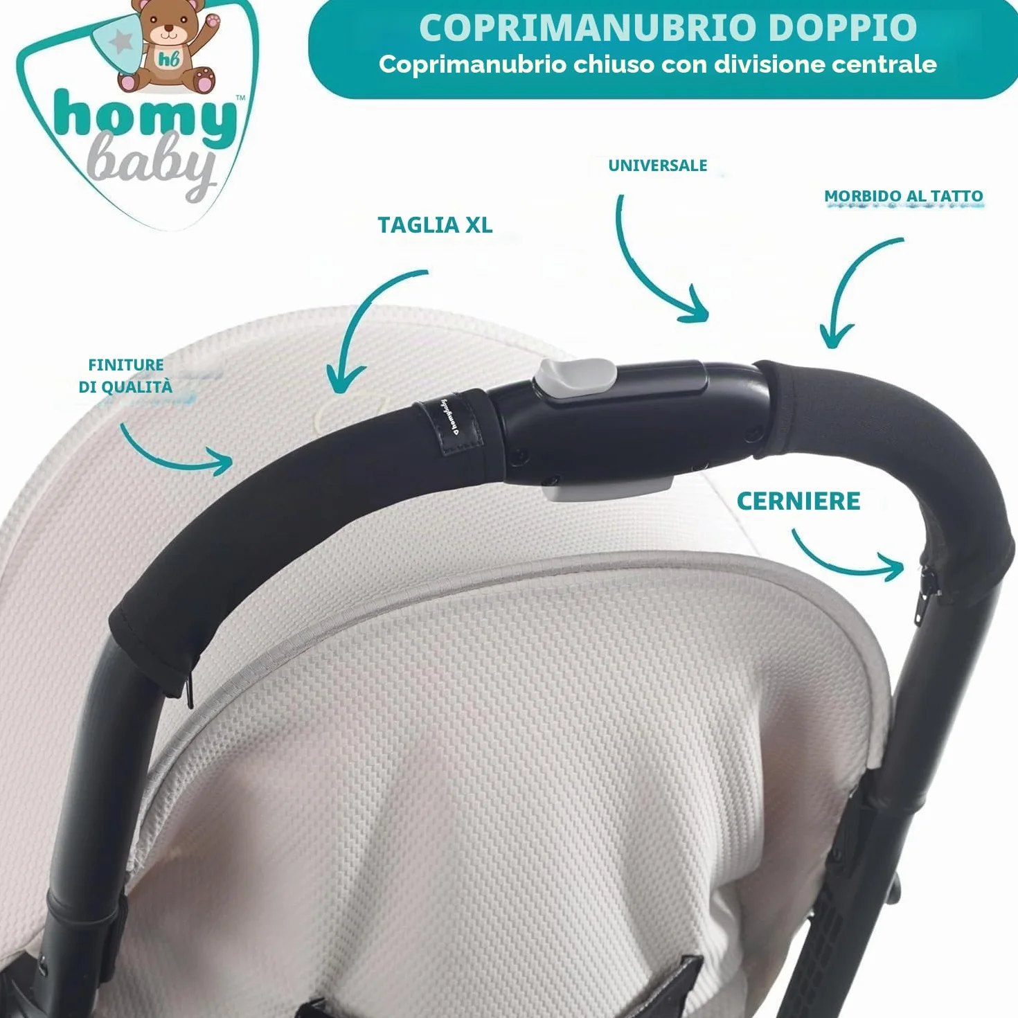 HOMYBABY Copri manubrio universale per passeggino, tessuto lavabile, nero, 2 pezzi