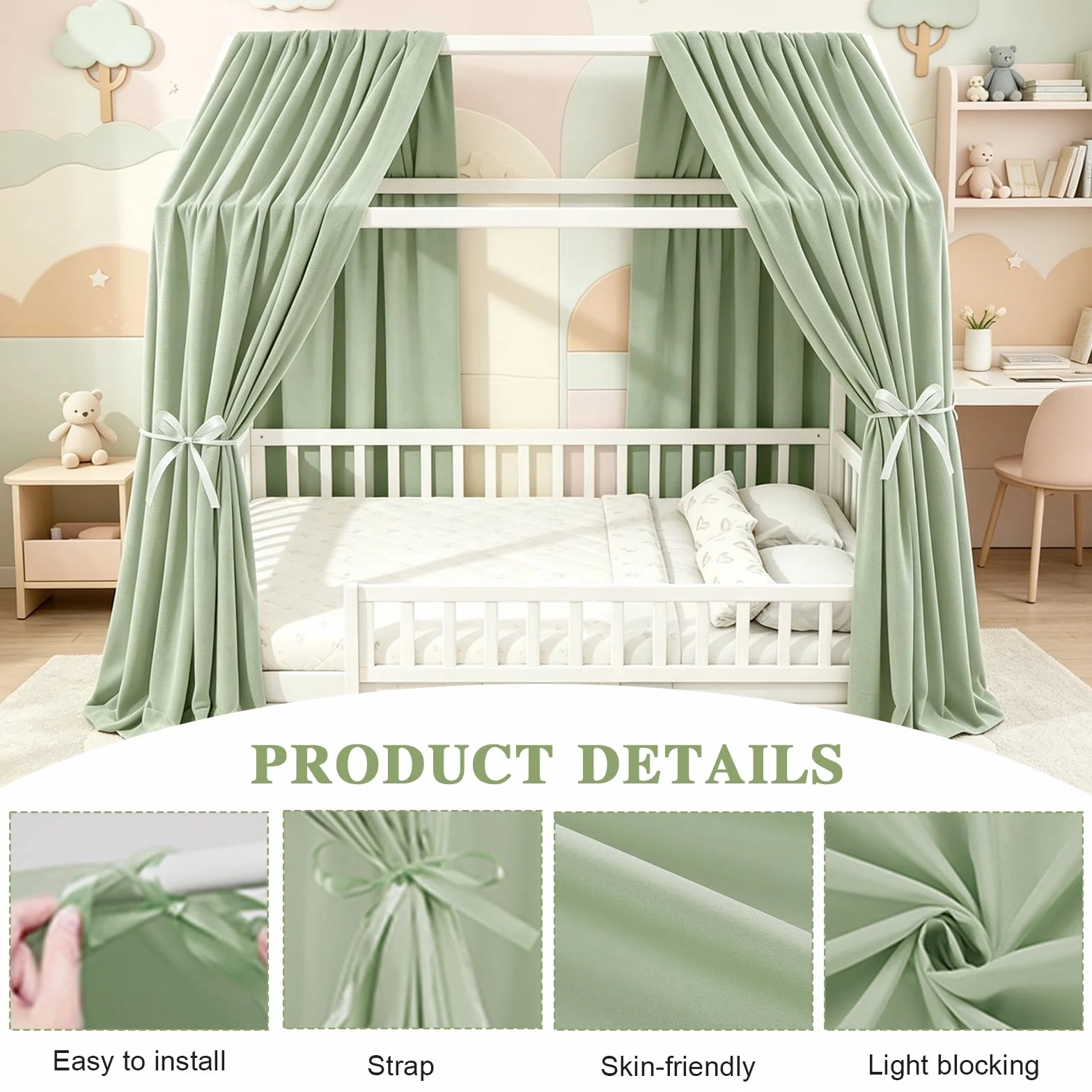 Bocguy Tende per letto a soppalco, 2 pezzi mussola, 350x135 cm, per lettini a casetta bambini