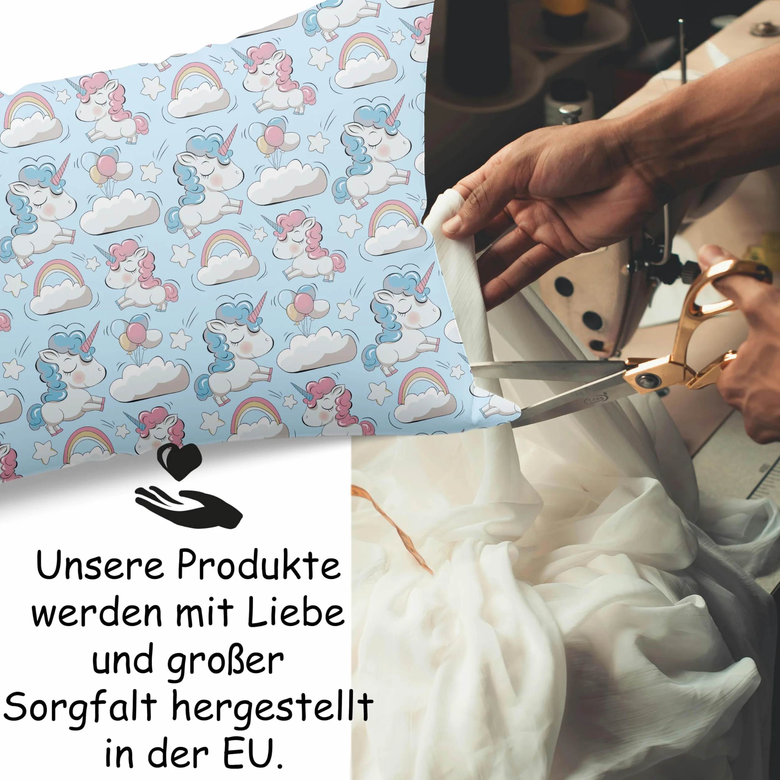 PinkZebra Federa per cuscino bambini 20x30 cm 100% cotone Ecotex Standard 100 chiusura lampo unicorno menta