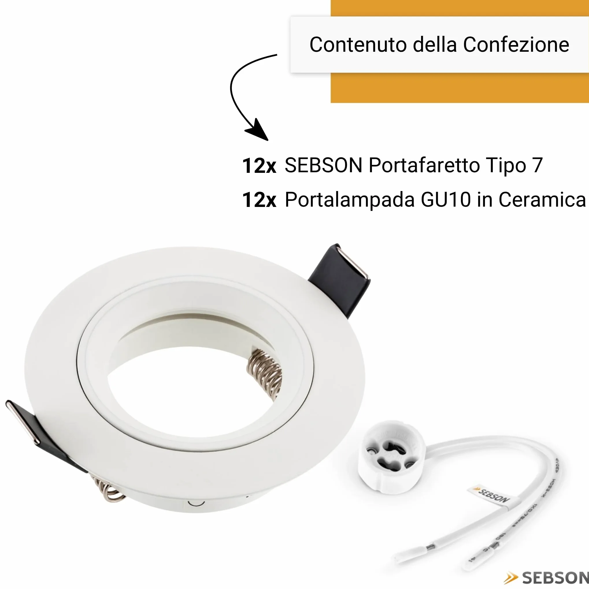 SEBSON Faretto da Incasso incl. Portalampada GU10 - Foro di Montaggio ø65mm | min. 60mm, max. 70mm - Faretti da Soffitto Bianco ø80x24mm - Set da 12