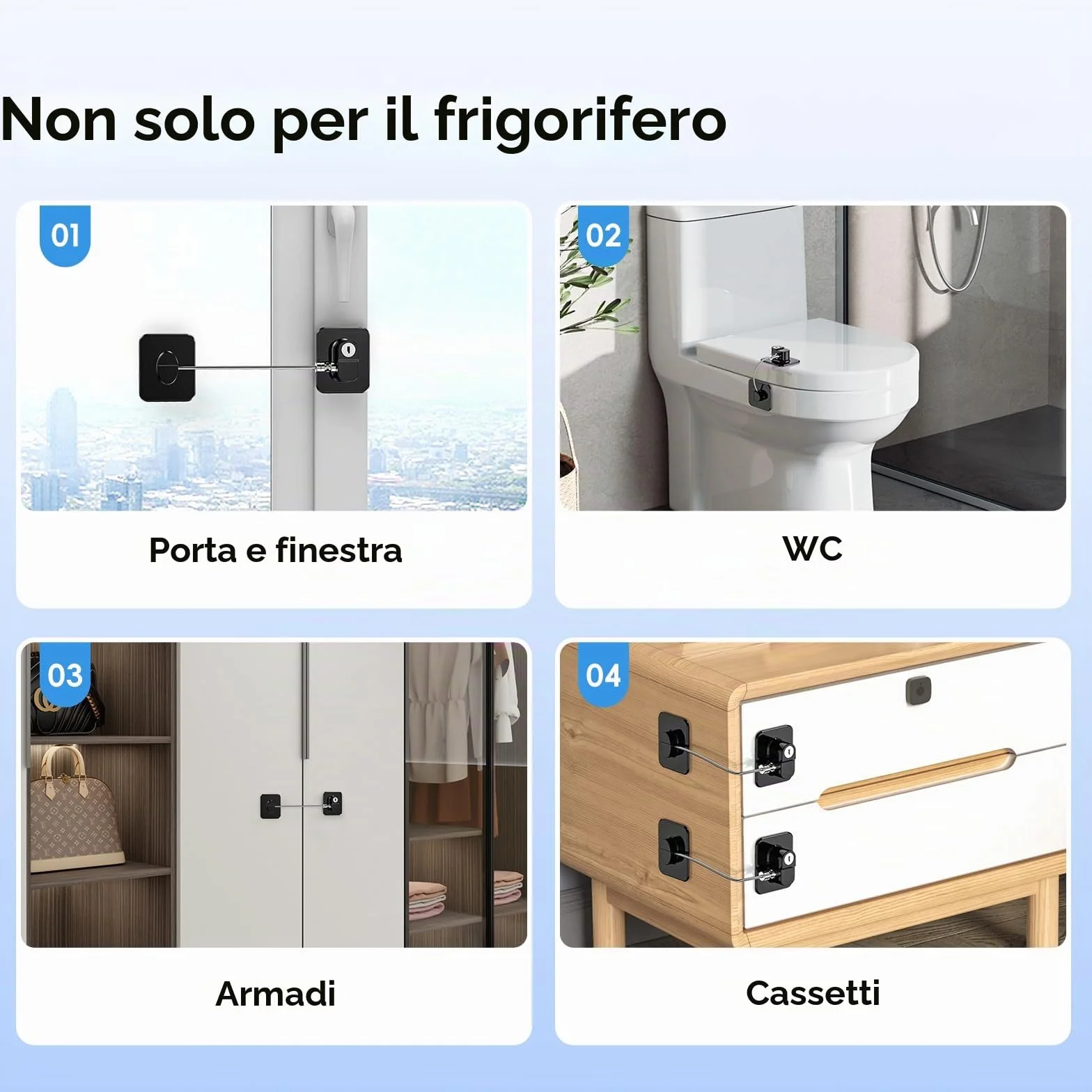 Blocca Bambini per Frigorifero e Cassetti 2 Pezzi, Chiusura Sicurezza con Adesivo Potente per Armadietto Armadio, A-Nero