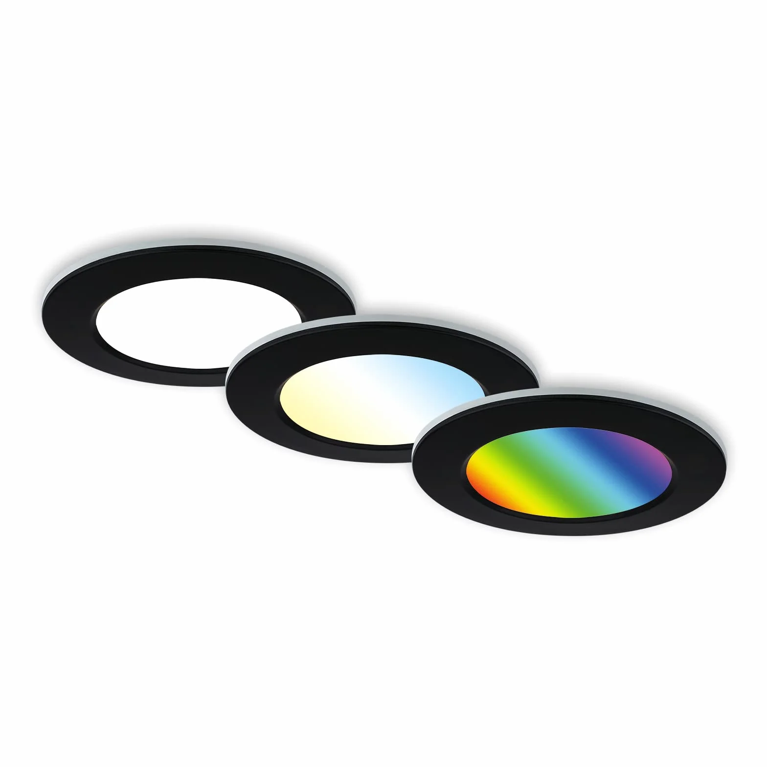 BRILONER - Set di 3 luci da incasso LED a soffitto, luci da incasso RGB CCT, faretto da incasso LED per bagno, faretto da incasso per bagno IP65, nero, 92x45 mm (DxH)