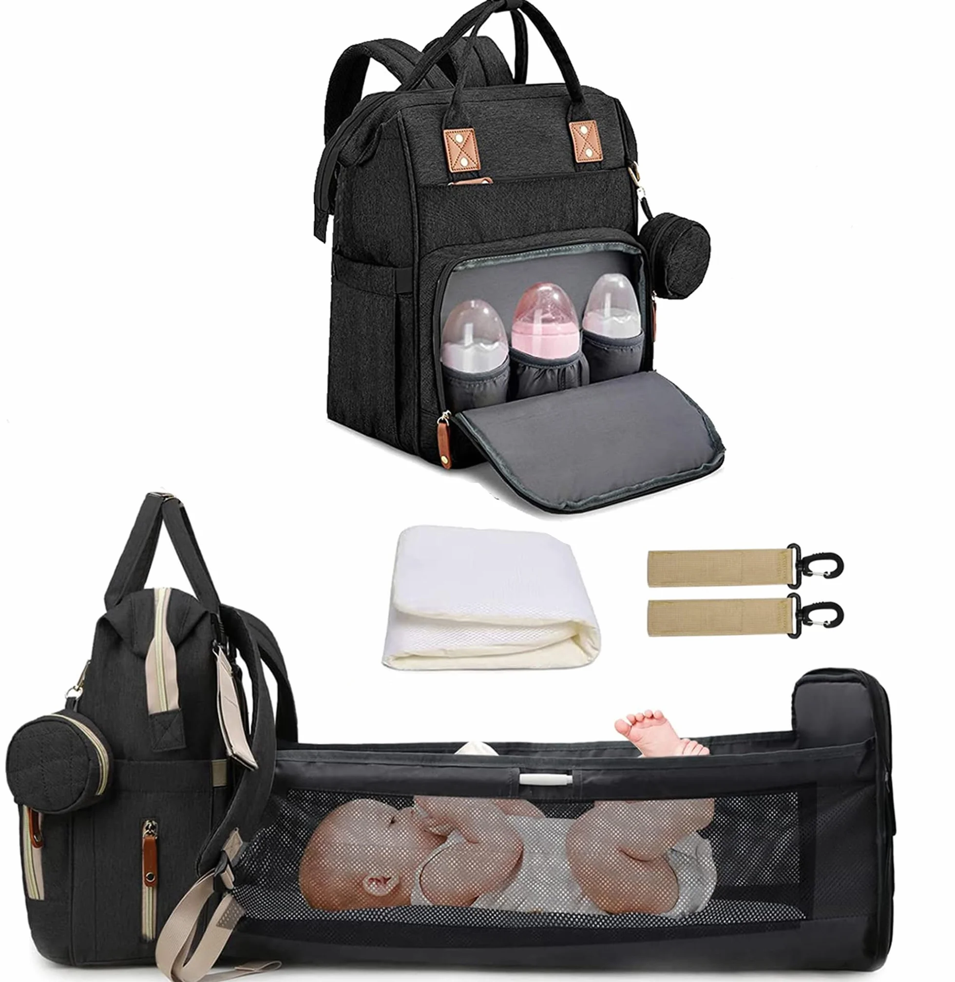 Zaino Multifunzionale Cambio Pannolino Impermeabile Grande Capacità Borsa Viaggio Letto Pieghevole