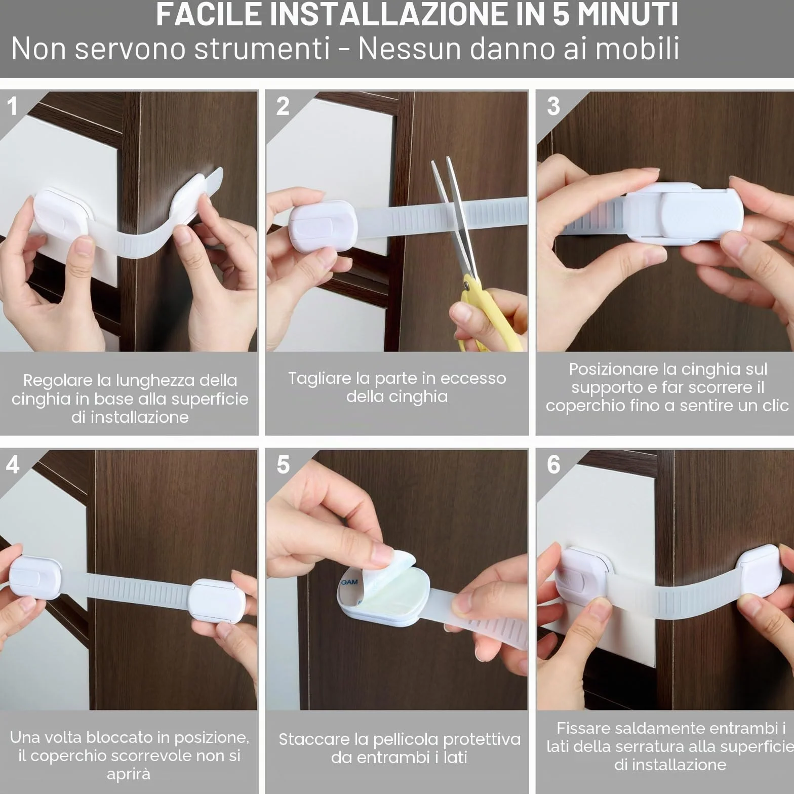 Kimsky Blocca Cassetti Bambini per Armadietto, Cassetto, Frigorifero, Sicurezza Senza Perforazione, Bianco