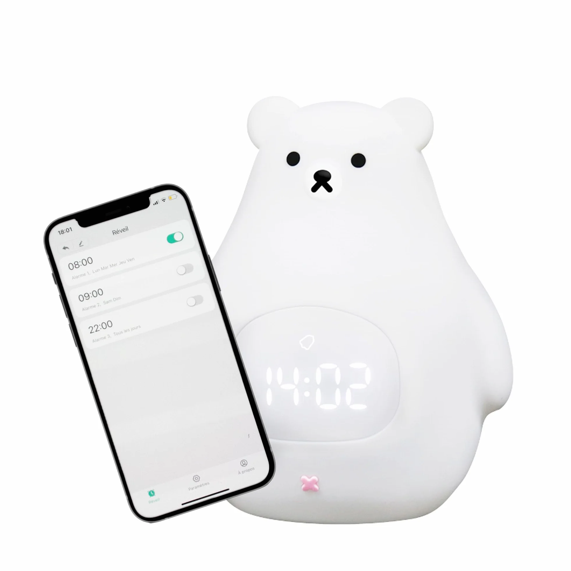 Kemi Sveglia educativa e luminosa giorno/notte con luce LED - Controllo app iOS/Android - Ricaricabile - Apprendimento del sonno - Ragazza & Ragazzo