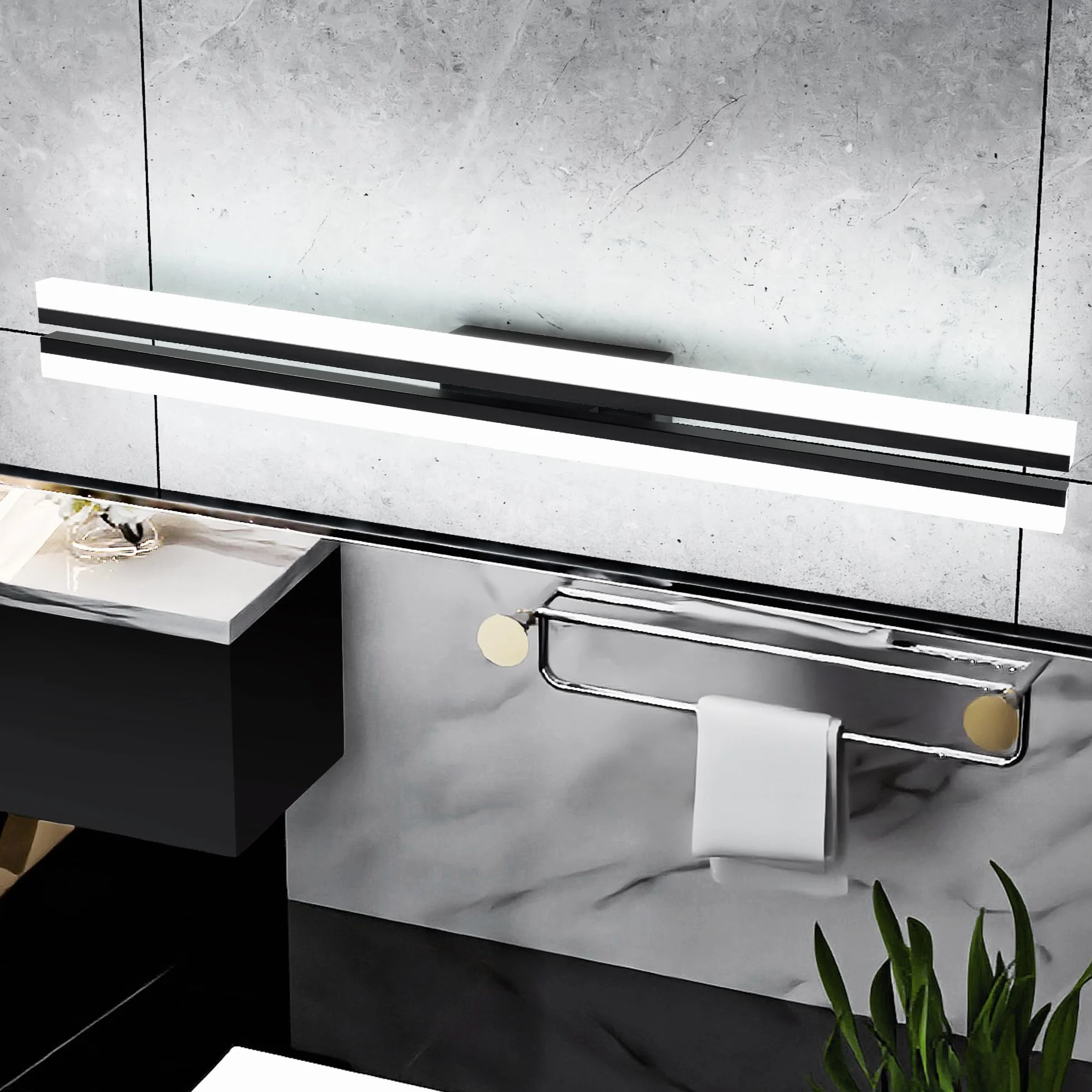 MantoLite Esposizione da Luci per Parete,60CM 24W Super Luminose Applique Luci da Toletta IP44 Lampade da Specchio Faretti da Muro,6000K Applique da Parete Nera LED Interni Illuminazioni