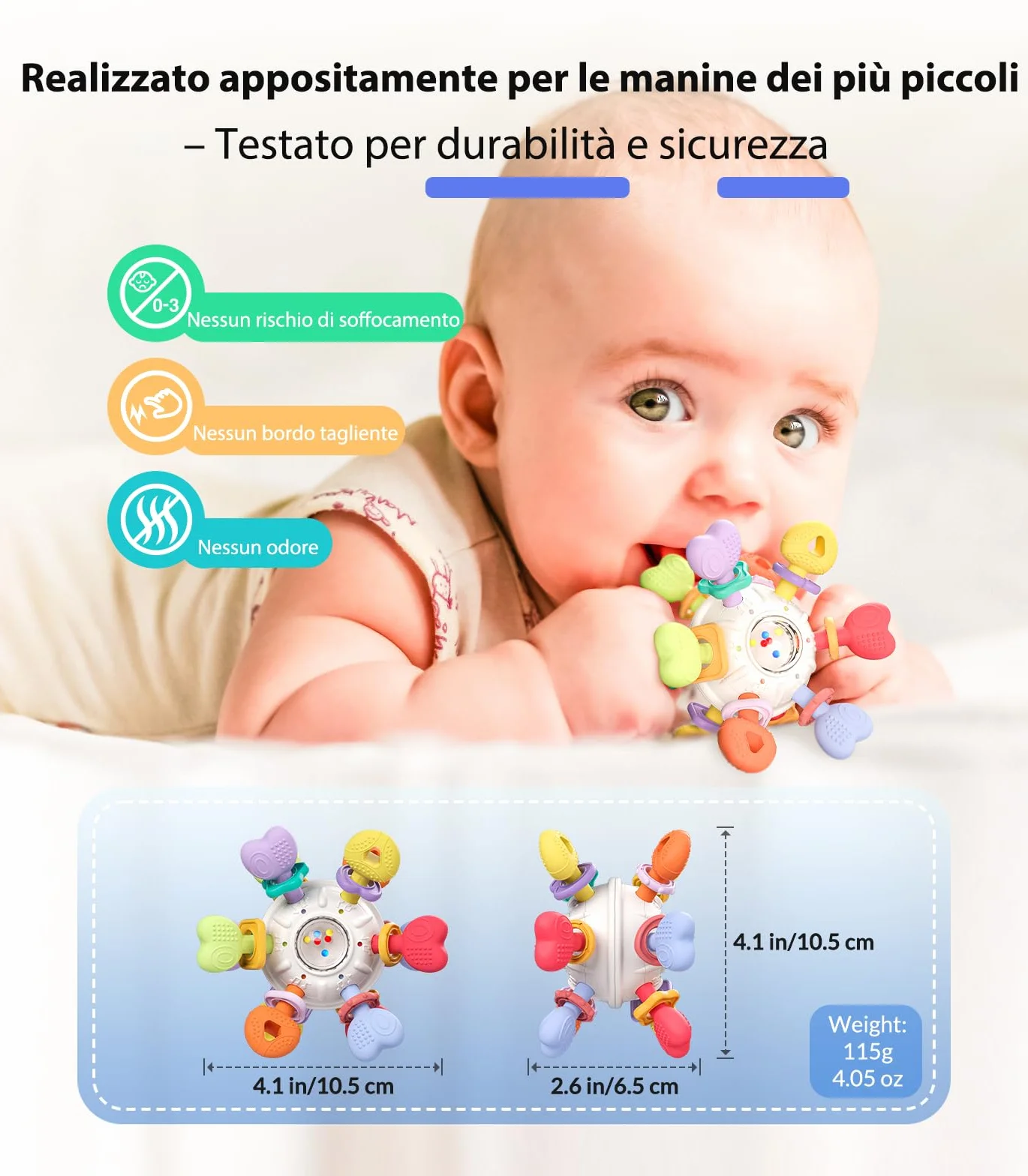 Infinno Sonaglio Dentizione Neonato 0-12 Mesi, Gioco Sensoriale Montessori in Silicone Alimentare