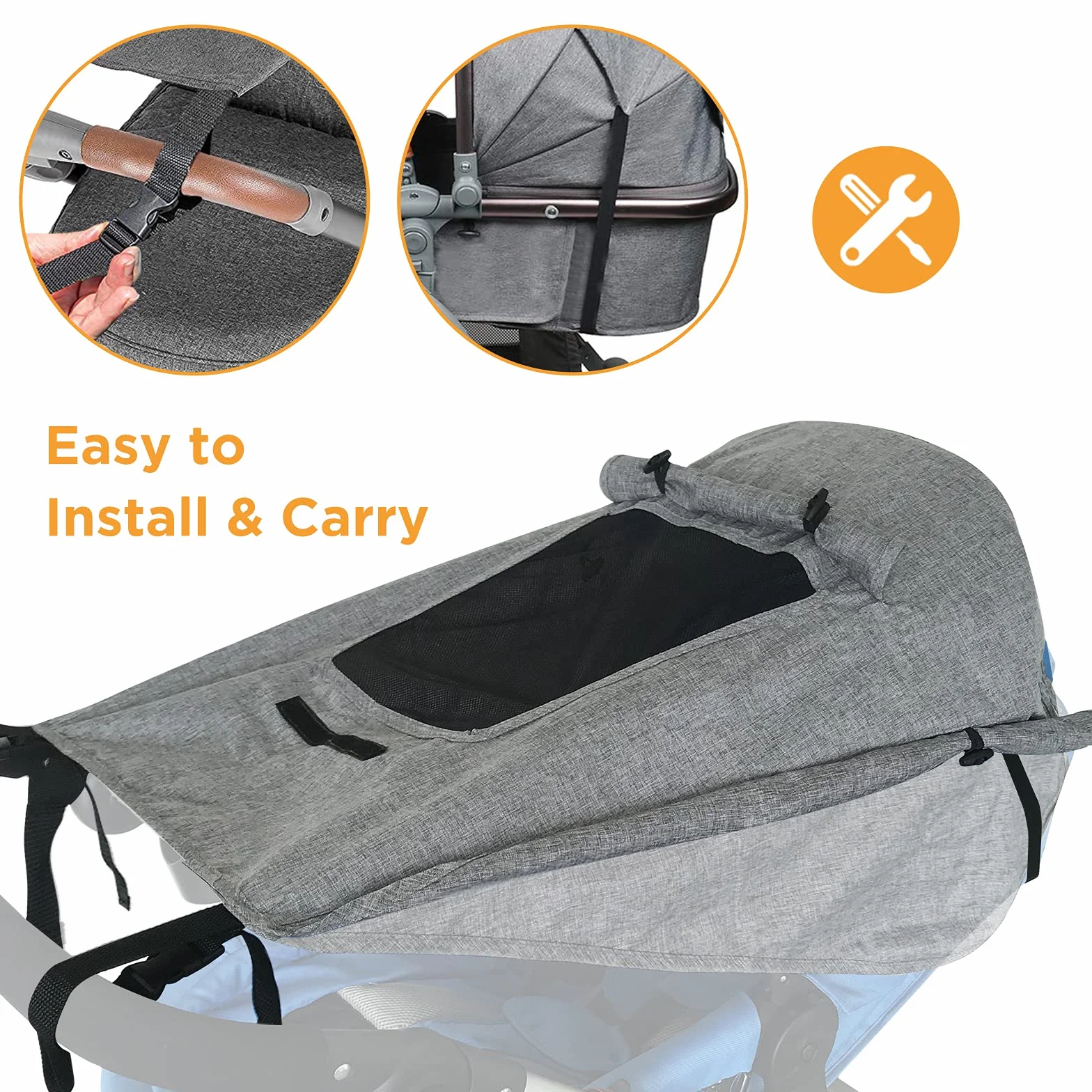 Parasole per Passeggino Universale Regolabile UV 50+ Protezione Solare con Custodia Grigio