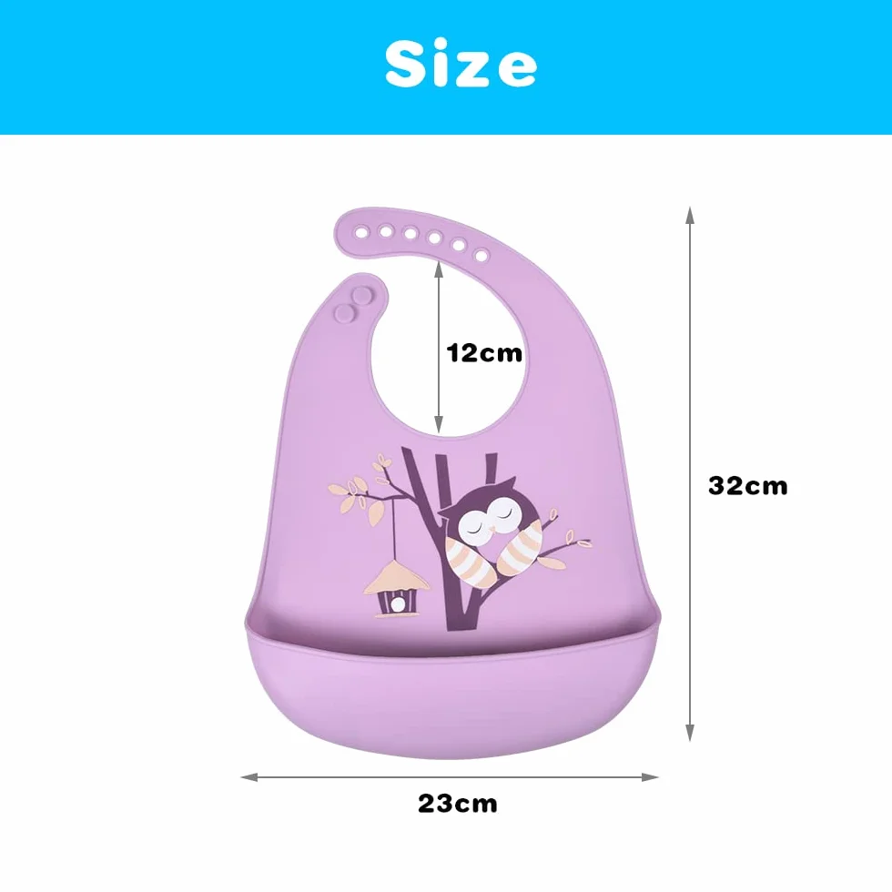 Vicloon Bavaglini Silicone Impermeabile Senza BPA 2PCS con Tasca Raccoglipappa 6 Misure Regolabili Viola e Rosa