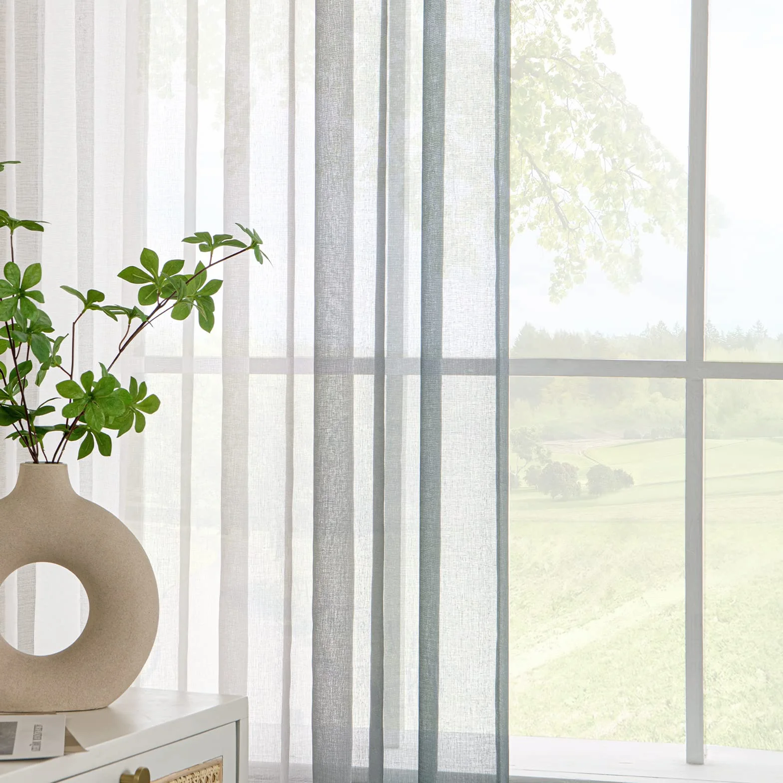 Tende Voile Trasparenti Occhielli Sfumato 140x245 cm Grigio 2 Pannelli