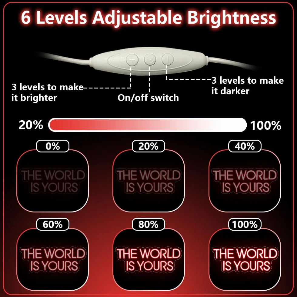 The World is Yours - Insegna al neon rossa dimmerabile a LED per decorazione da parete, sfondo per cinema, camera da letto, club, feste, uomo, regalo per ragazzi, adolescenti, uomini, alimentazione