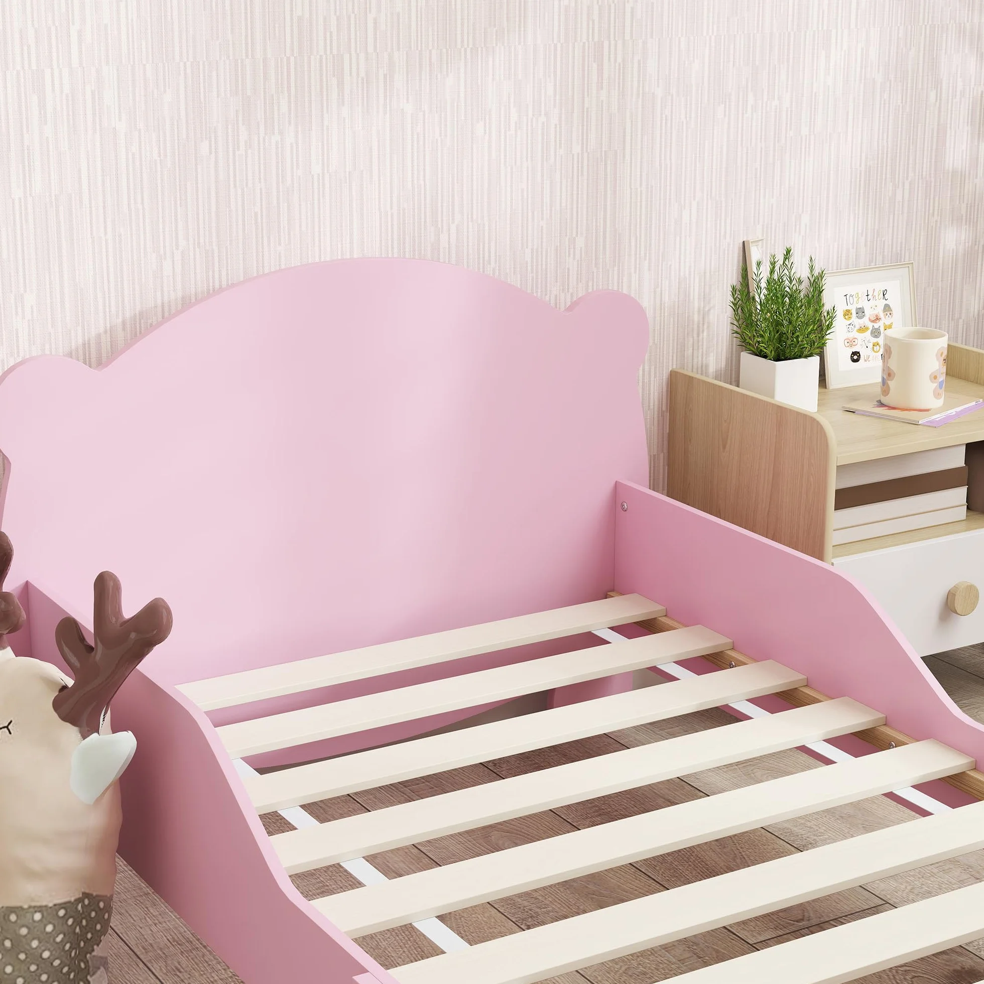 AIYAPLAY Letto Montessori Bambini 140x70 cm Lettino Singolo con Sponde Anti-Caduta Rosa