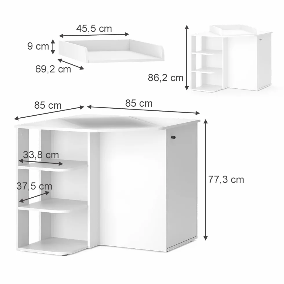 Vicco Fasciatoio Kristian Bianco 85 x 77.3 cm porta e vani aperti convertibile in cassettiera