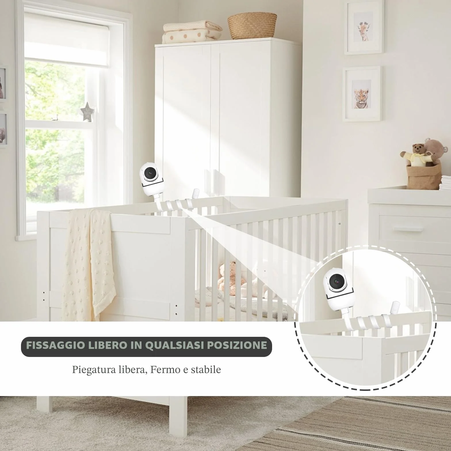 Supporto Baby Monitor Universale Bianco per Culla Rierousy
