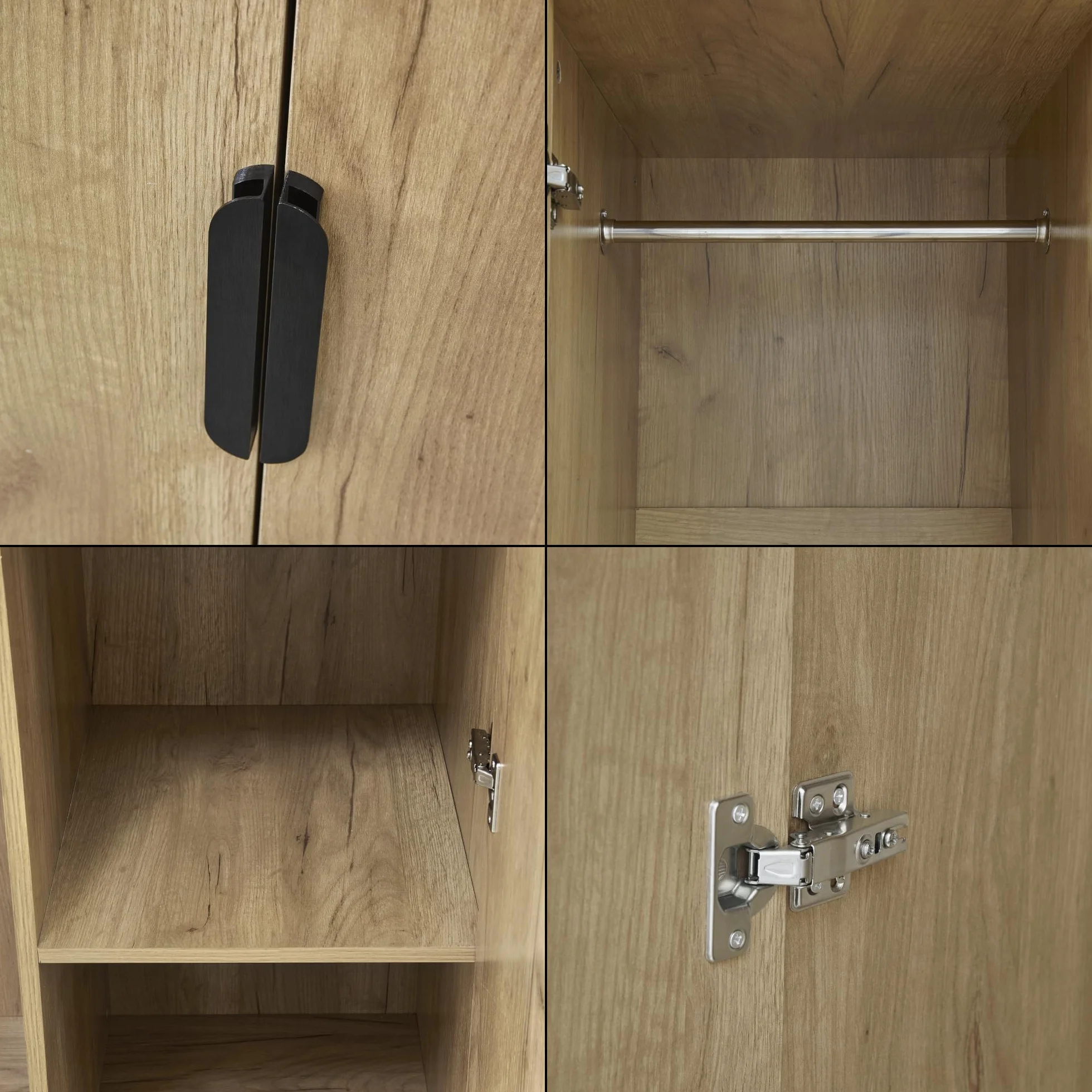 Armadio Guardaroba per Camera da Letto 4 Scomparti Asta Appendiabiti 176 x 80 x 52 cm Effetto Rovere