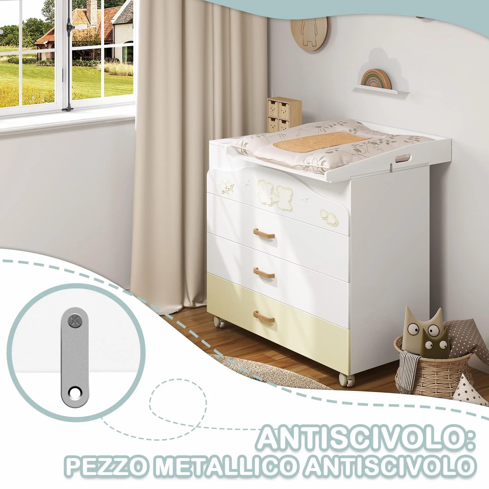WOLTU Fasciatoio per Cassettiera in MDF 70x75x10 cm Bianco
