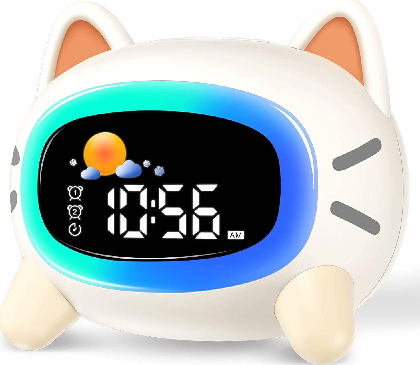 LEMNOI SG5 Sveglia per Bambini, 3 Luminosità 5 luce notturna 7 Musica, Sveglia Digitale per Bambini, Funzione di Ricarica, sveglia da comodino digitale, allenamento del sonno per i bambini (gatto)
