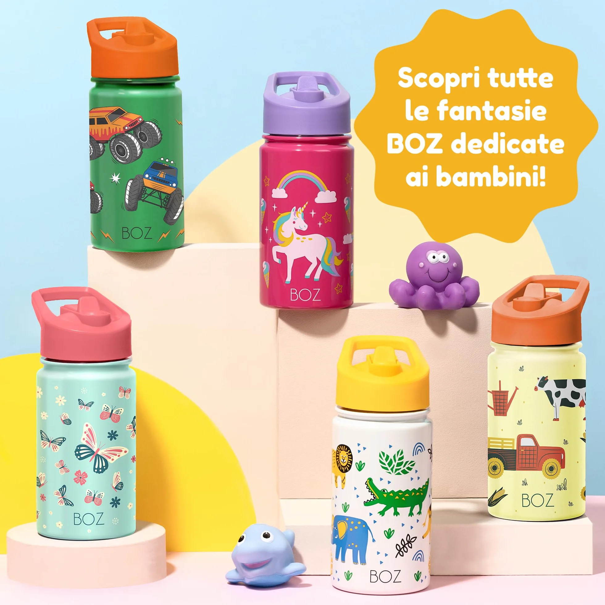 Borraccia Bambini con Cannuccia 400 ml BOZ, Termica, Lavabile in Lavastoviglie, BPA Free, Antigraffio