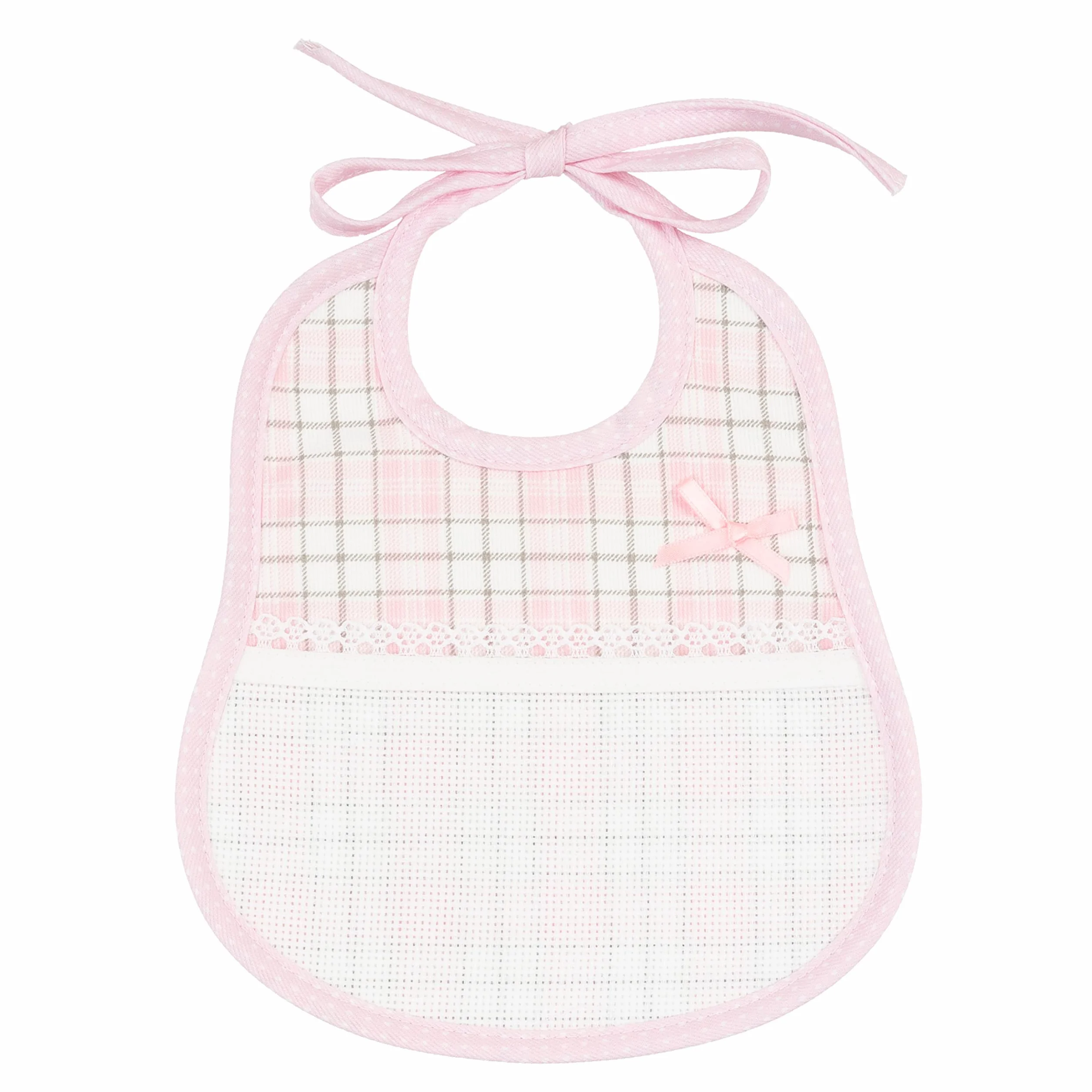 Bavaglino Rosa per neonati in cotone Piquet con stampa scozzese Made in Italy 24x20 cm